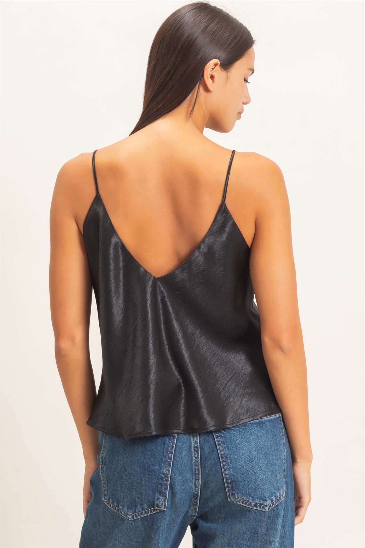 Wholesale V-Neck Satin Cami Top Camisoles DZ26C976 BLACK DOUBLE ZERO
