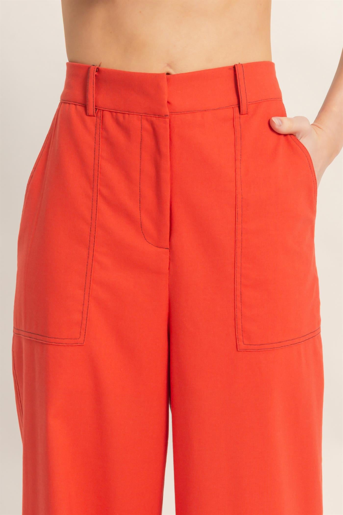 Wholesale Wide-Leg Pants With Pockets Pants HF26C402 TOMATO HYFVE