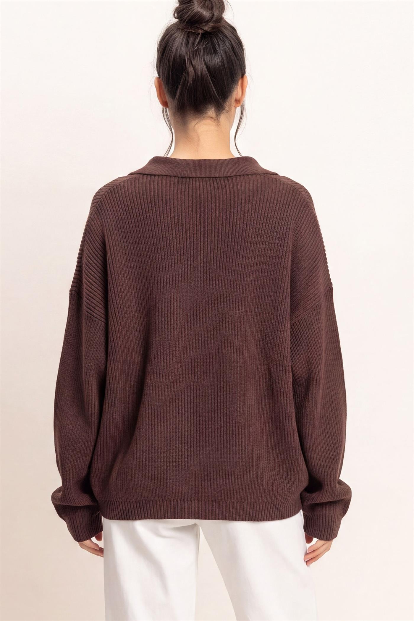 Wholesale High Neck Oversized Cardigan Cardigans DZ26E280 DARK BROWN DOUBLE ZERO