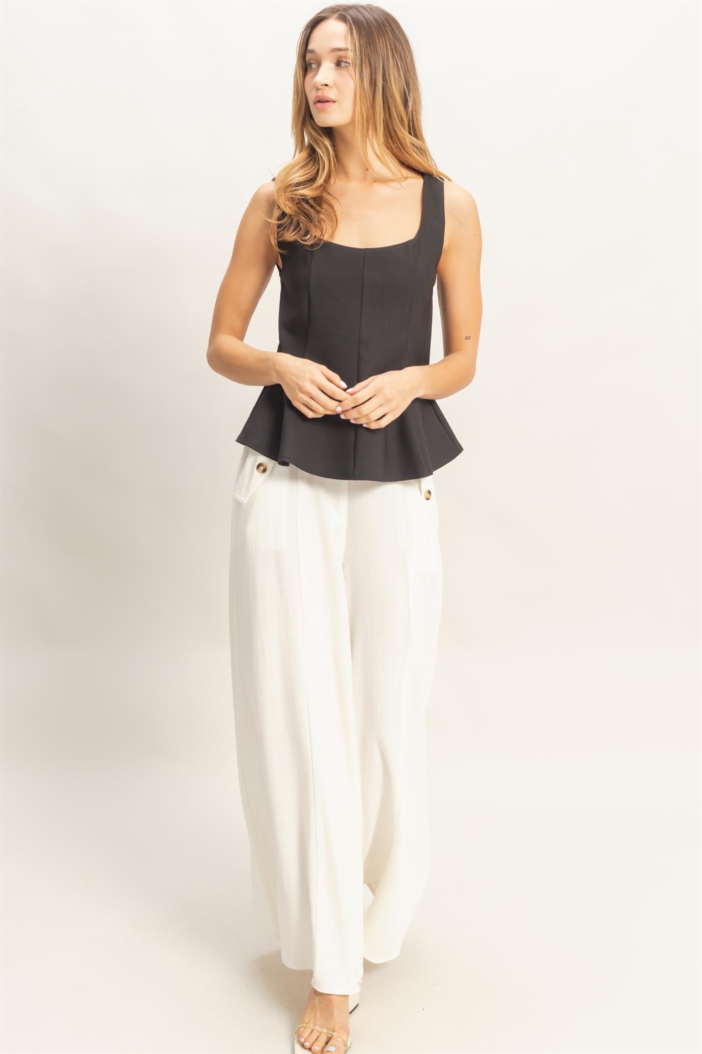 Wholesale Square Neck Flared Tank Top Clothing Tops HF26A216 BLACK HYFVE