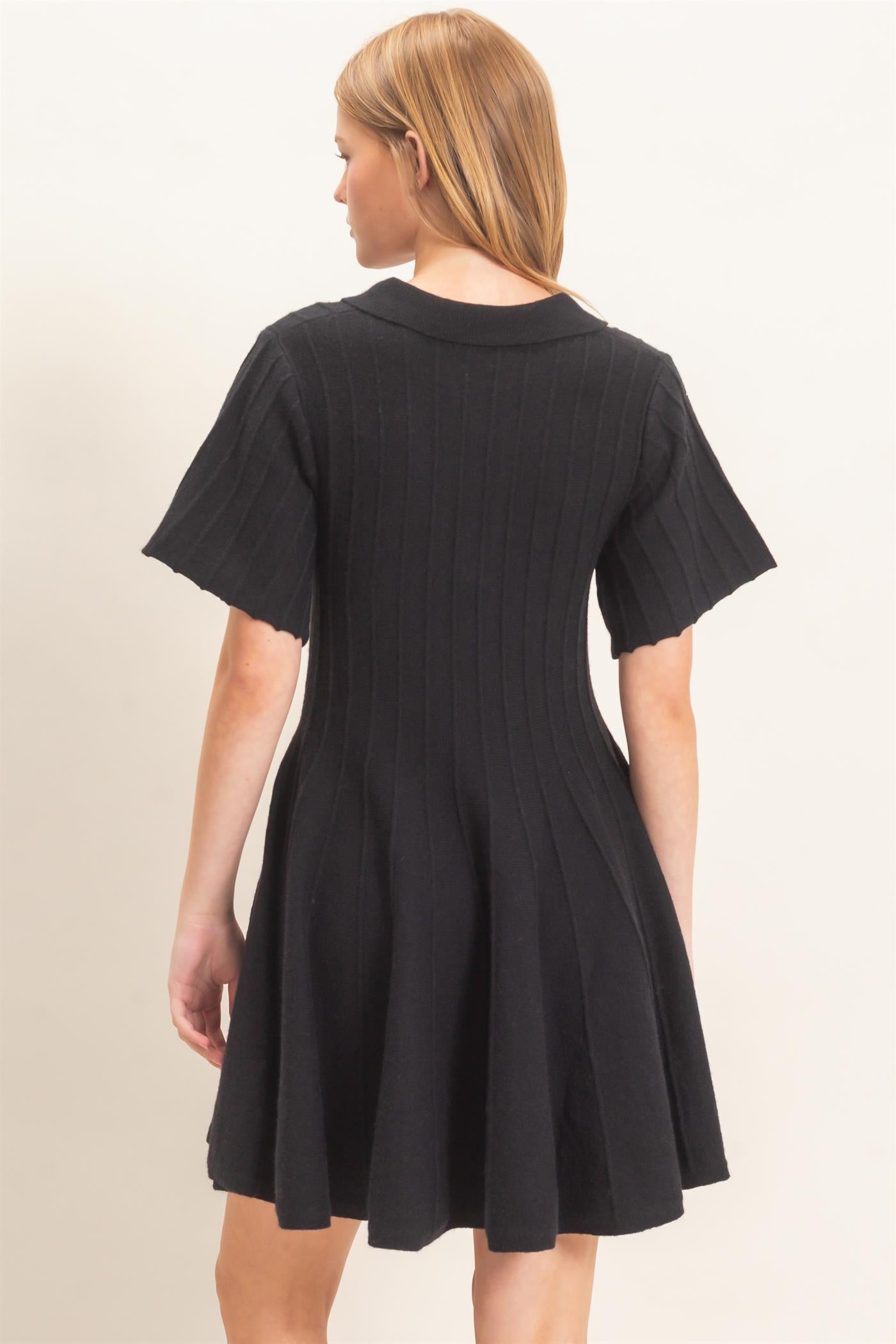 Wholesale Ribbed Knit Collared Dress Dresses HF26E365 BLACK HYFVE
