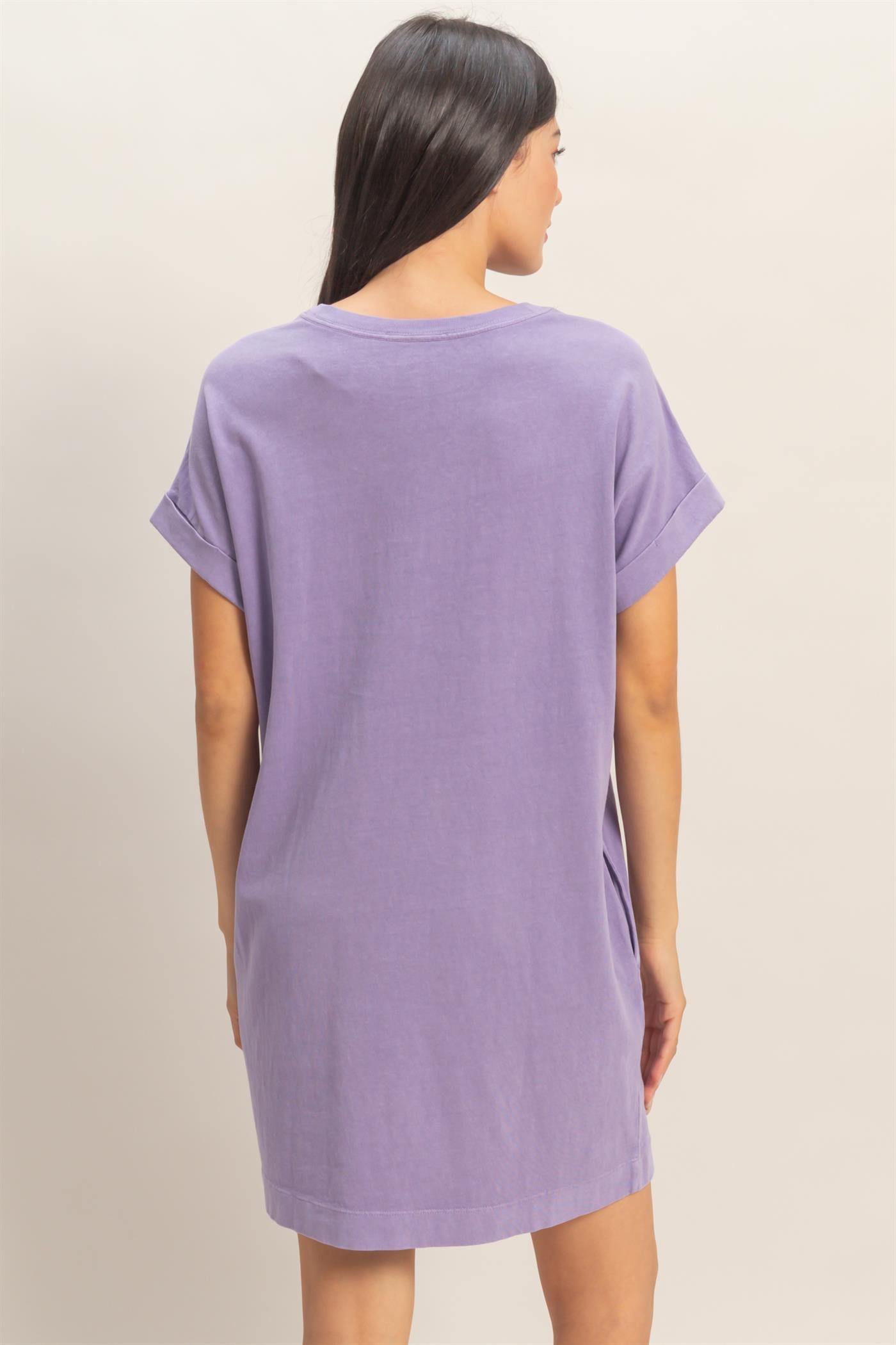 Wholesale Round Neck T-Shirt Mini Dress Dresses DZ26A029 DUSTY PURPLE DOUBLE ZERO