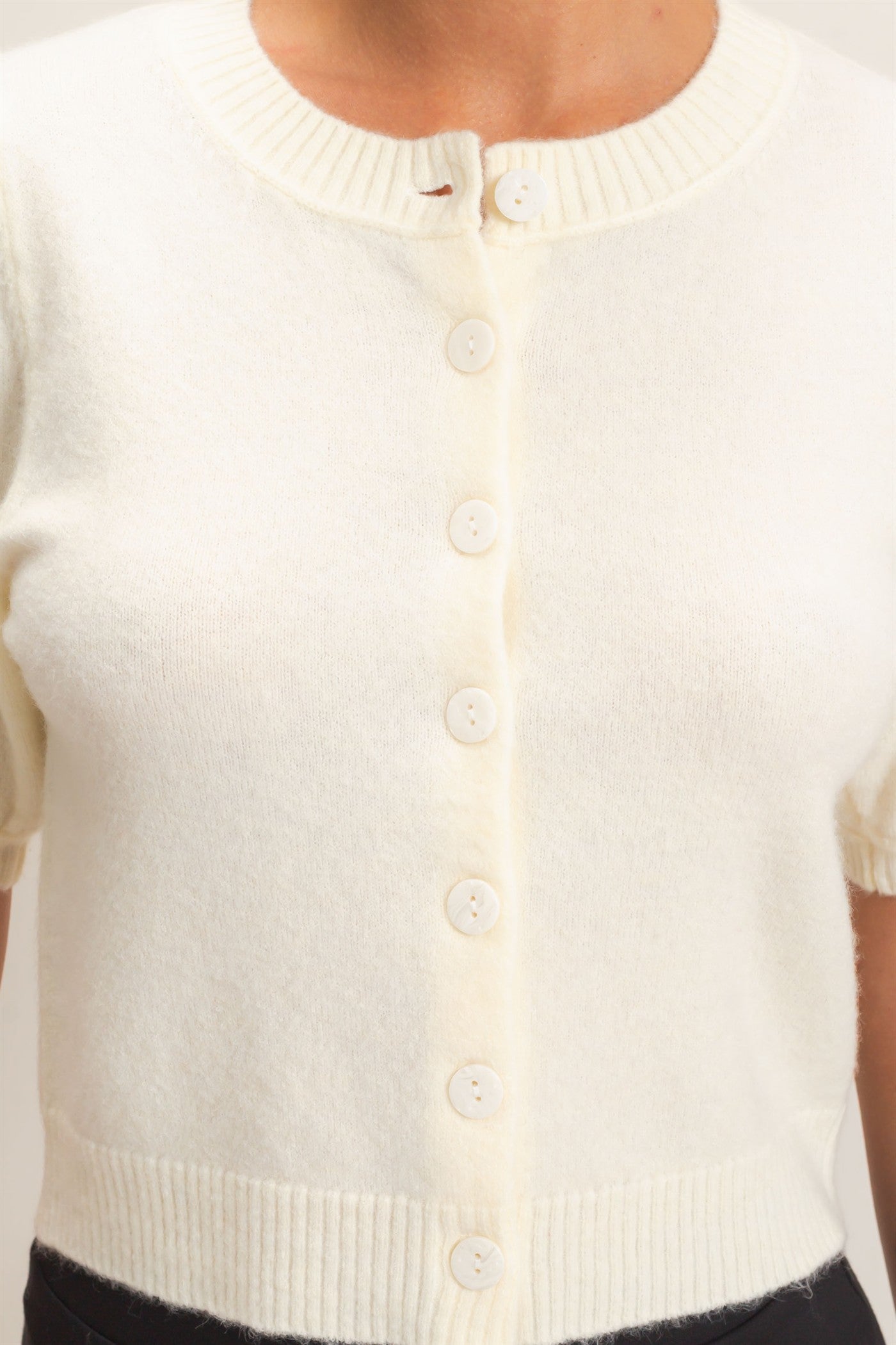 Wholesale Button Front Puff Short Sleeve Cardigan Cardigans DZ26C960 CREAM DOUBLE ZERO