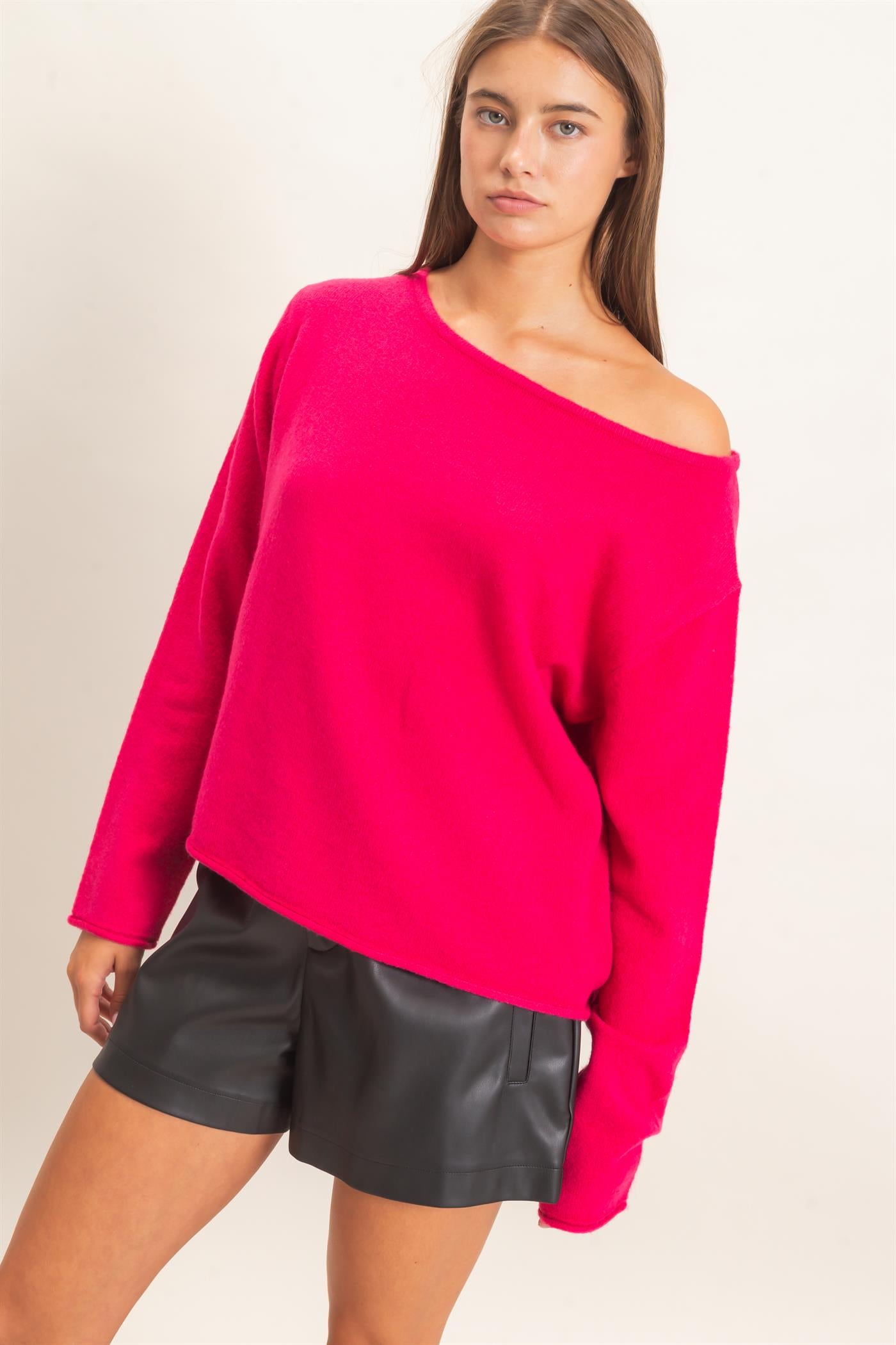 Wholesale Off The Shoulder Sweater Sweaters DZ26E652 FUCHSIA DOUBLE ZERO