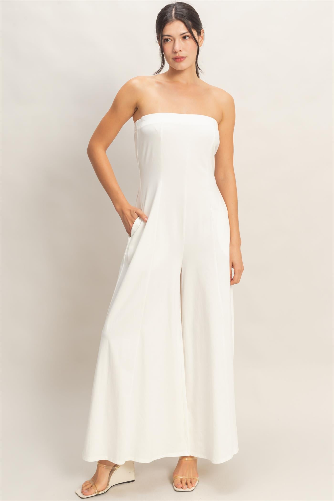 Wholesale Strapless Wide-Leg Jumpsuit Clothing HF26C314 OFF WHITE HYFVE