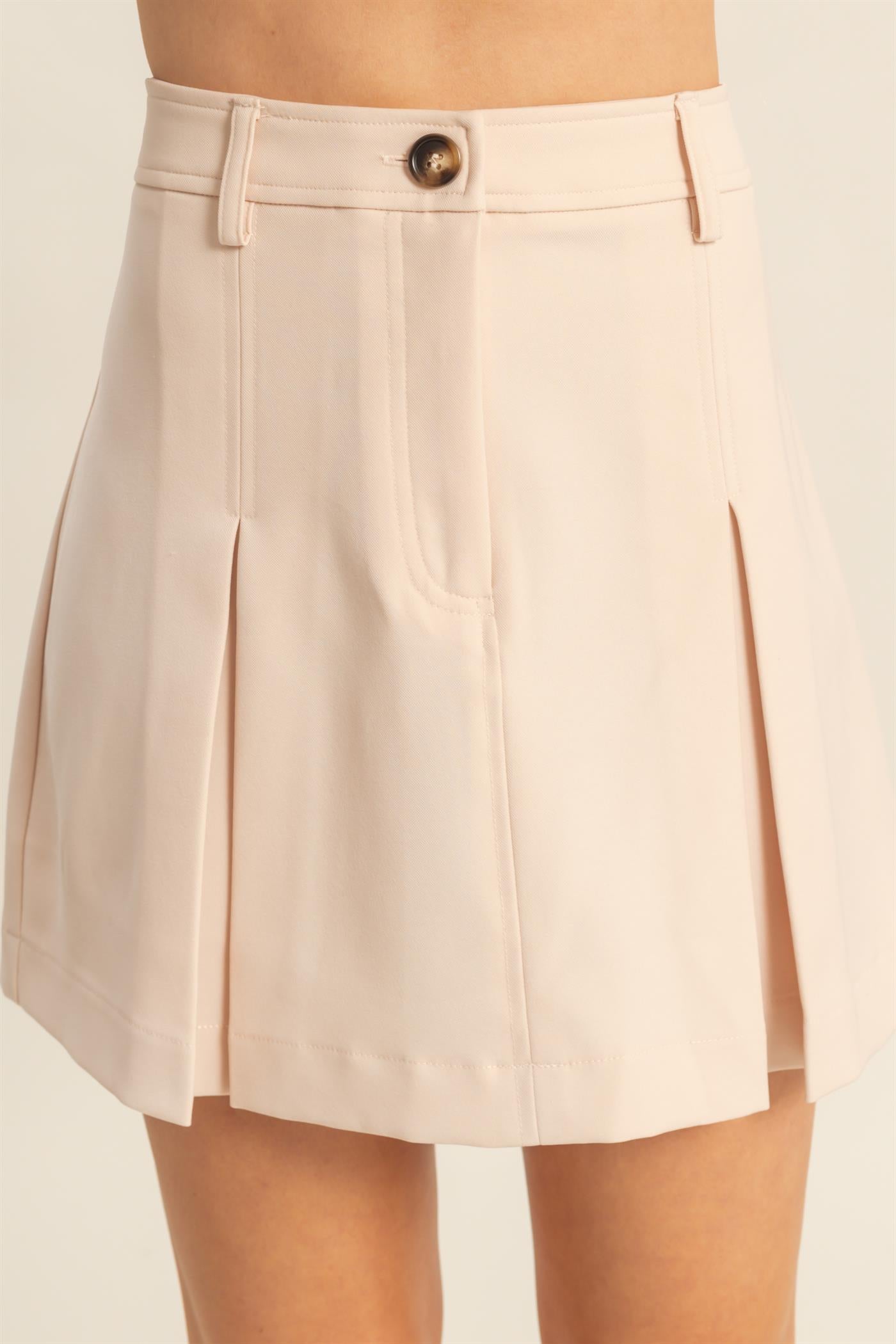 Wholesale Pleated Mini Skirt With Tailored Waistband Skirts HF25C867 ALMOND HYFVE
