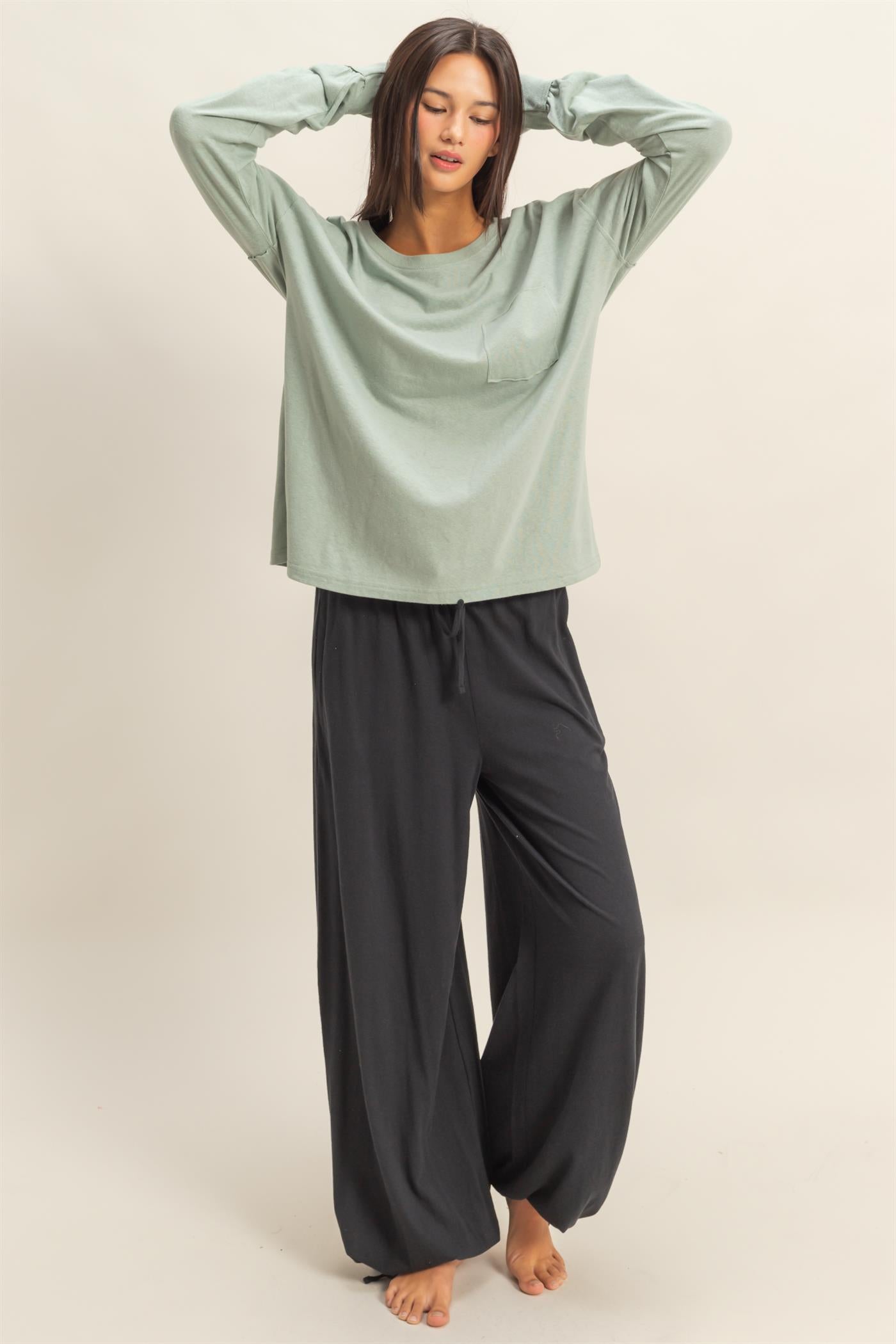 Wholesale Long Sleeve Pocket T-Shirt Clothing Tops DZ23G149 ICEBERG GREEN DOUBLE ZERO