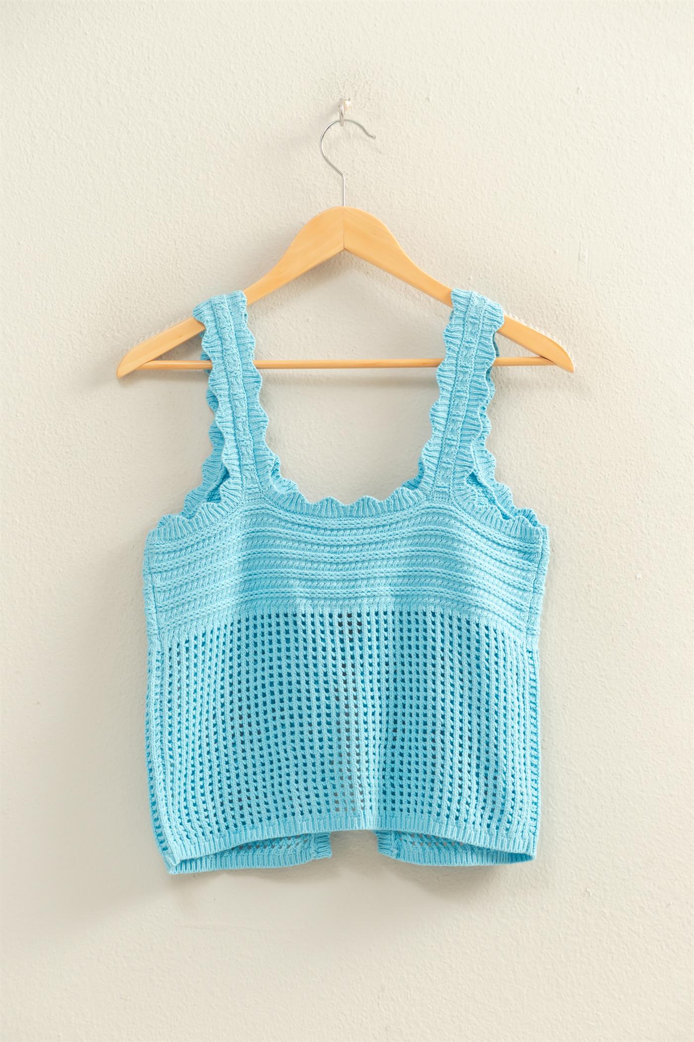 Wholesale Sleeveless Open Knit Double Tie-Front Vest Shirts DZ26A809 BLUE DOUBLE ZERO