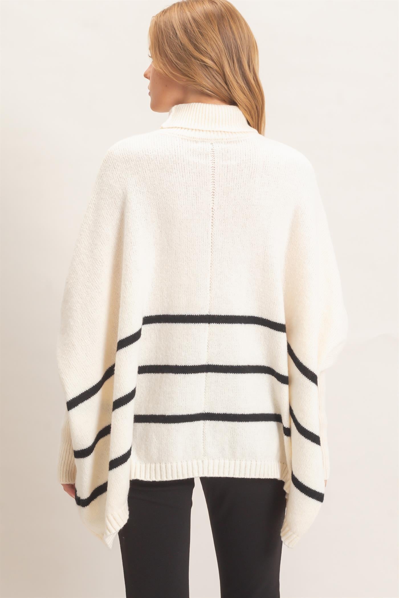 Wholesale Striped Turtleneck Poncho Sweater Sweaters HF26F194 WARM WHITE HYFVE