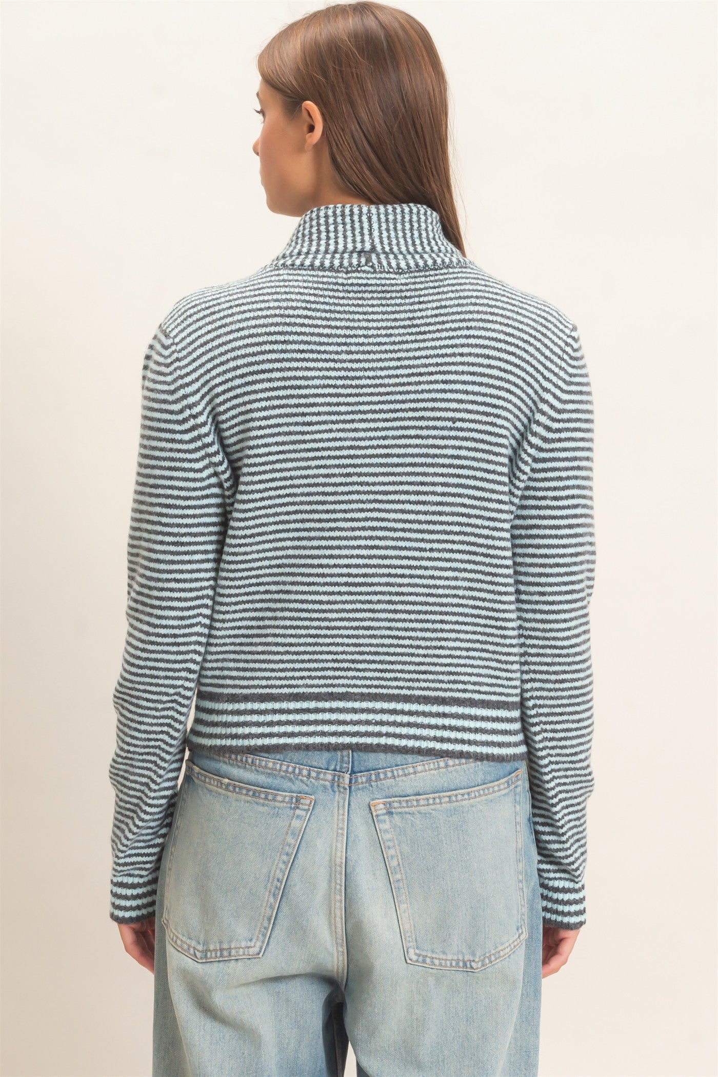 Wholesale Striped Cardigan With Scarf Cardigans DZ26E930 ICE BLUE DOUBLE ZERO