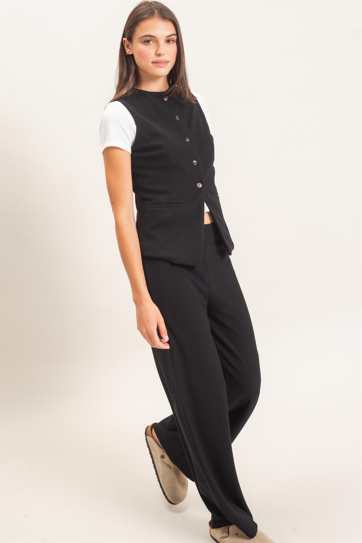 Wholesale Button-Up Vest And Pant Set Clothing HF26F226-SET-D BLACK HYFVE