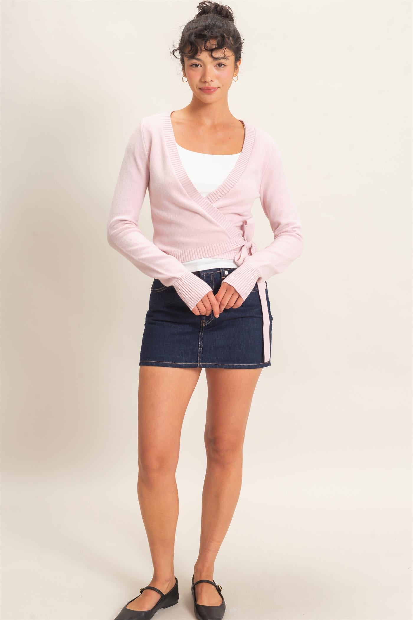 Wholesale Wrap Knit Cardigan Sweaters DZ26F393 LIGHT PINK DOUBLE ZERO