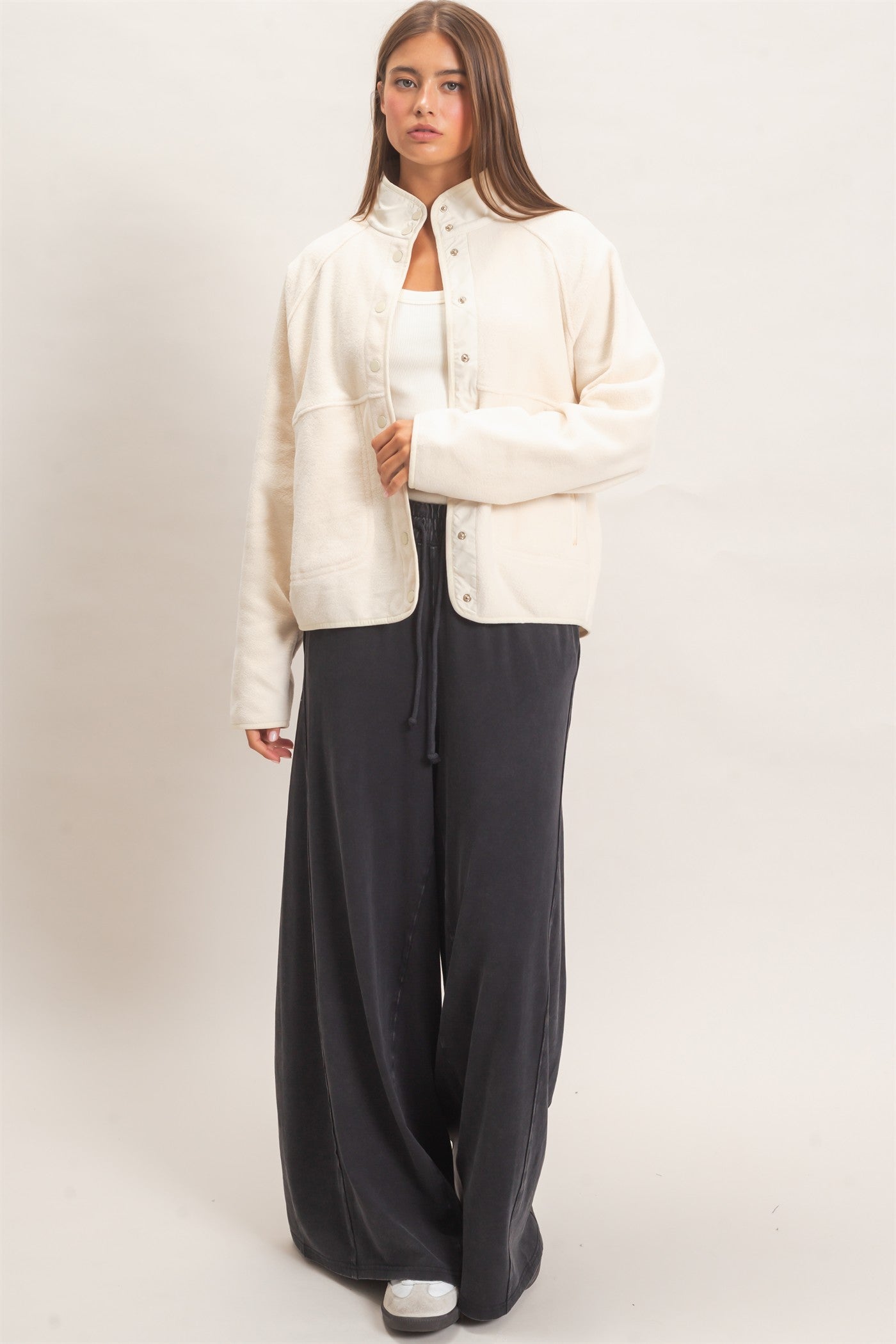 Wholesale Fleece Jacket With Button Front Coats & Jackets DZ26F086 CREAM DOUBLE ZERO