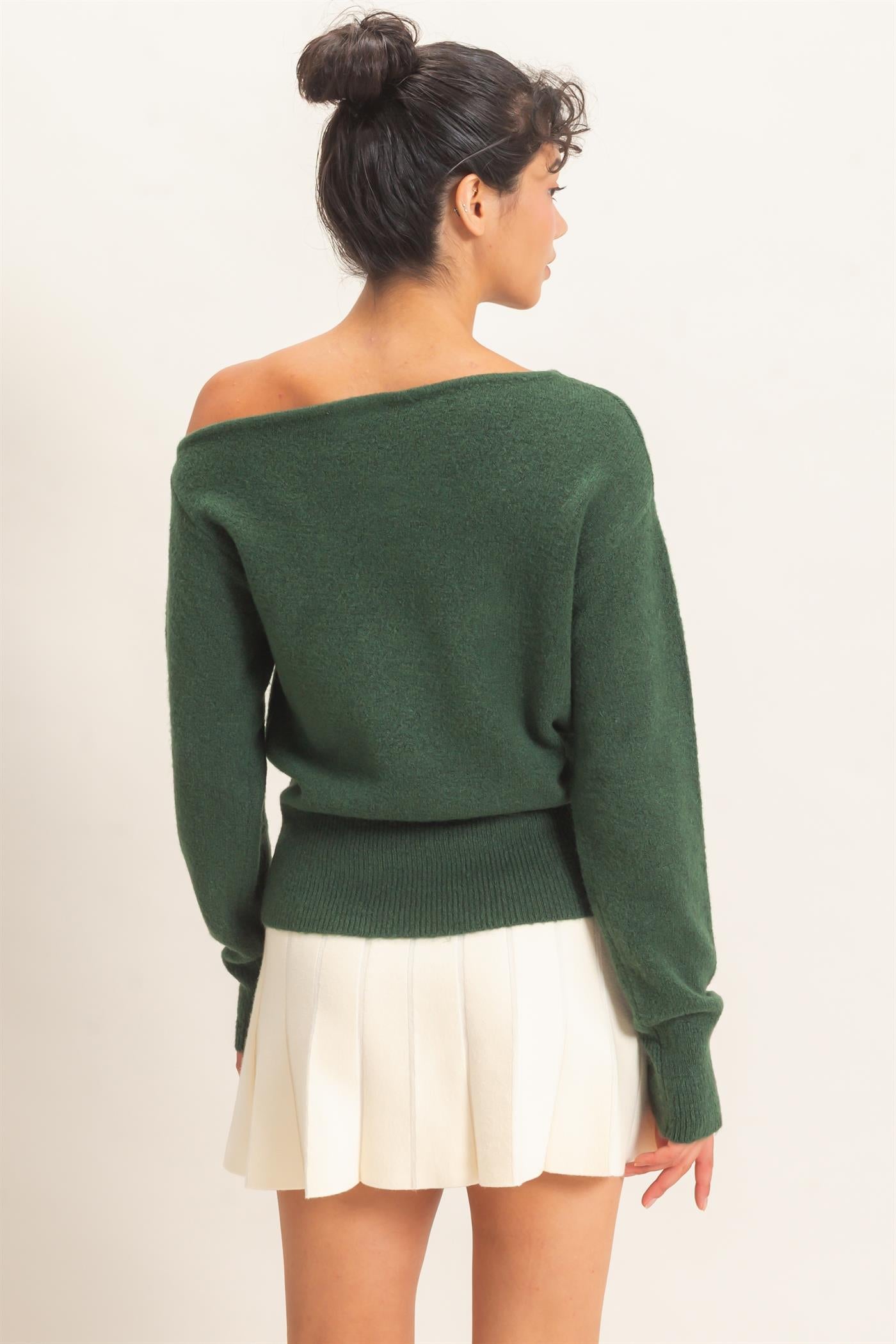 Wholesale Off The Shoulder Sweater Top Sweaters DZ26F290 DARK GREEN DOUBLE ZERO