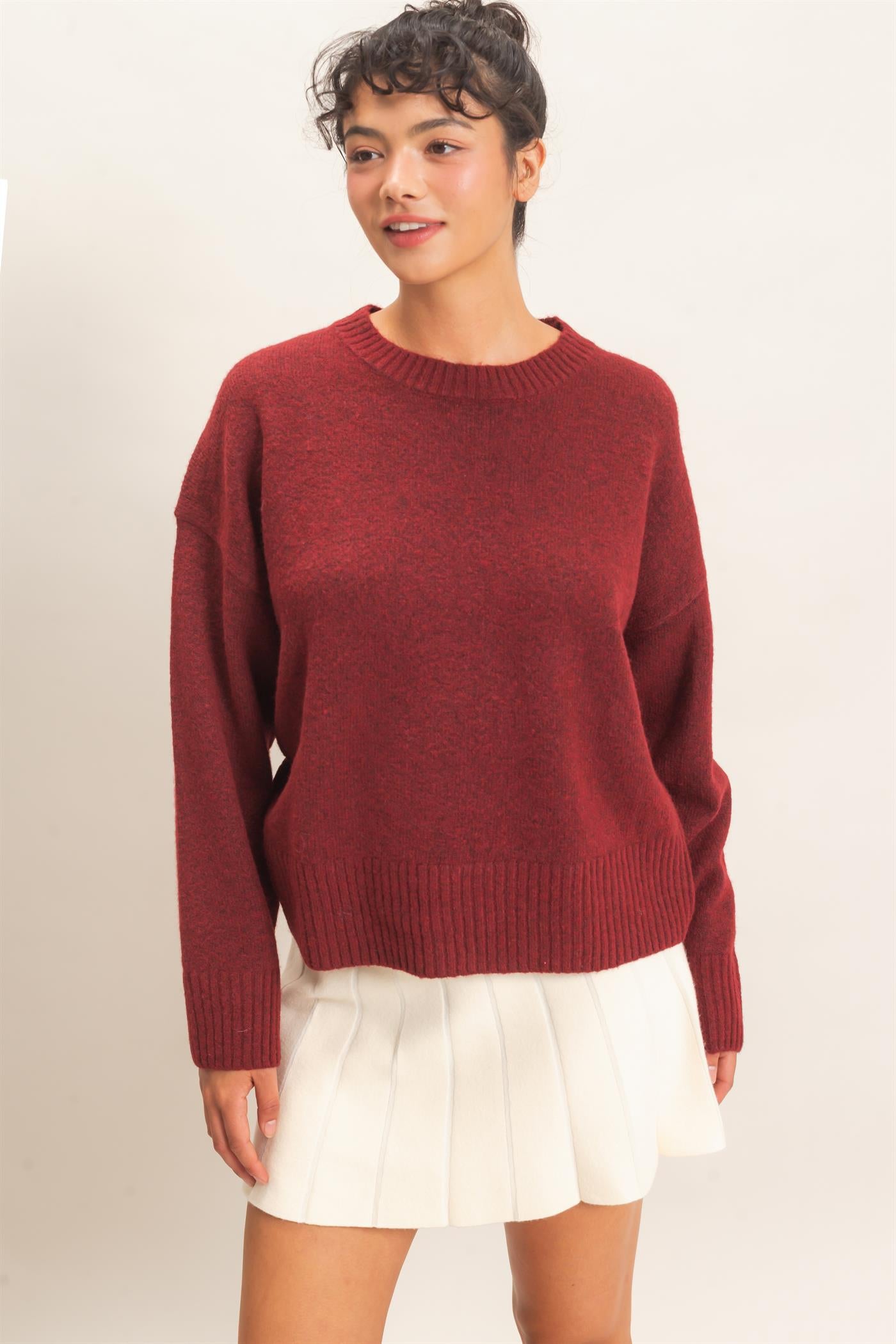Wholesale Relaxed Fit Crew Neck Sweater Sweaters DZ26E956 BURGUNDY DOUBLE ZERO