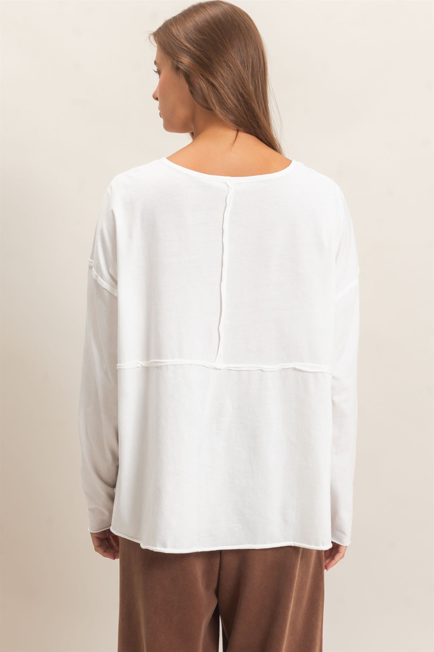 Wholesale Oversized Henley Top With Raw Edges Clothing Tops DZ26F128 WHITE DOUBLE ZERO