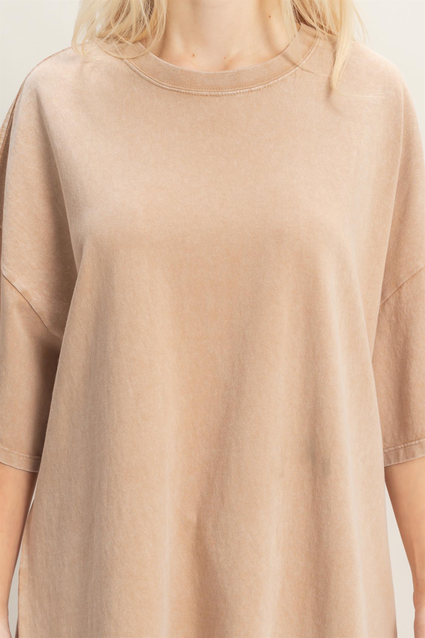 Wholesale Oversized Mineral Wash T-Shirt T-Shirts DZ26A031 DARK TAUPE DOUBLE ZERO