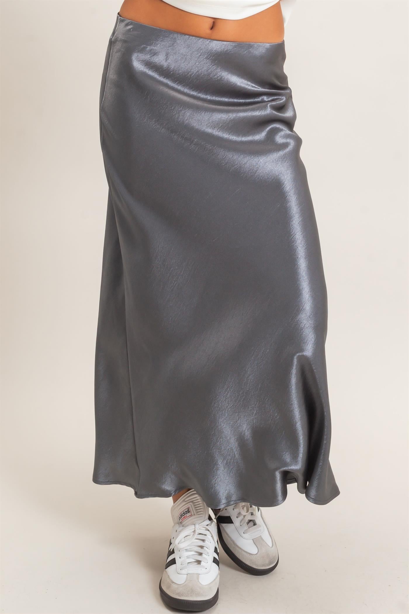 Wholesale Satin Midi Skirt Skirts DZ26C962 DARK GRAY DOUBLE ZERO