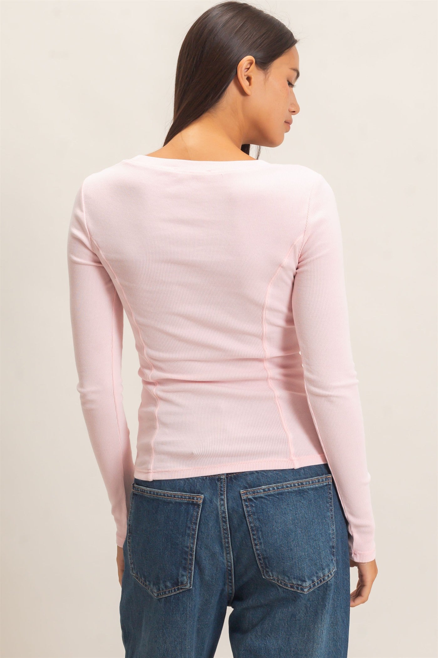 Wholesale Pigment Dye Seam Detail Scoop Neck Top Clothing Tops DZ26E242 LIGHT PINK DOUBLE ZERO