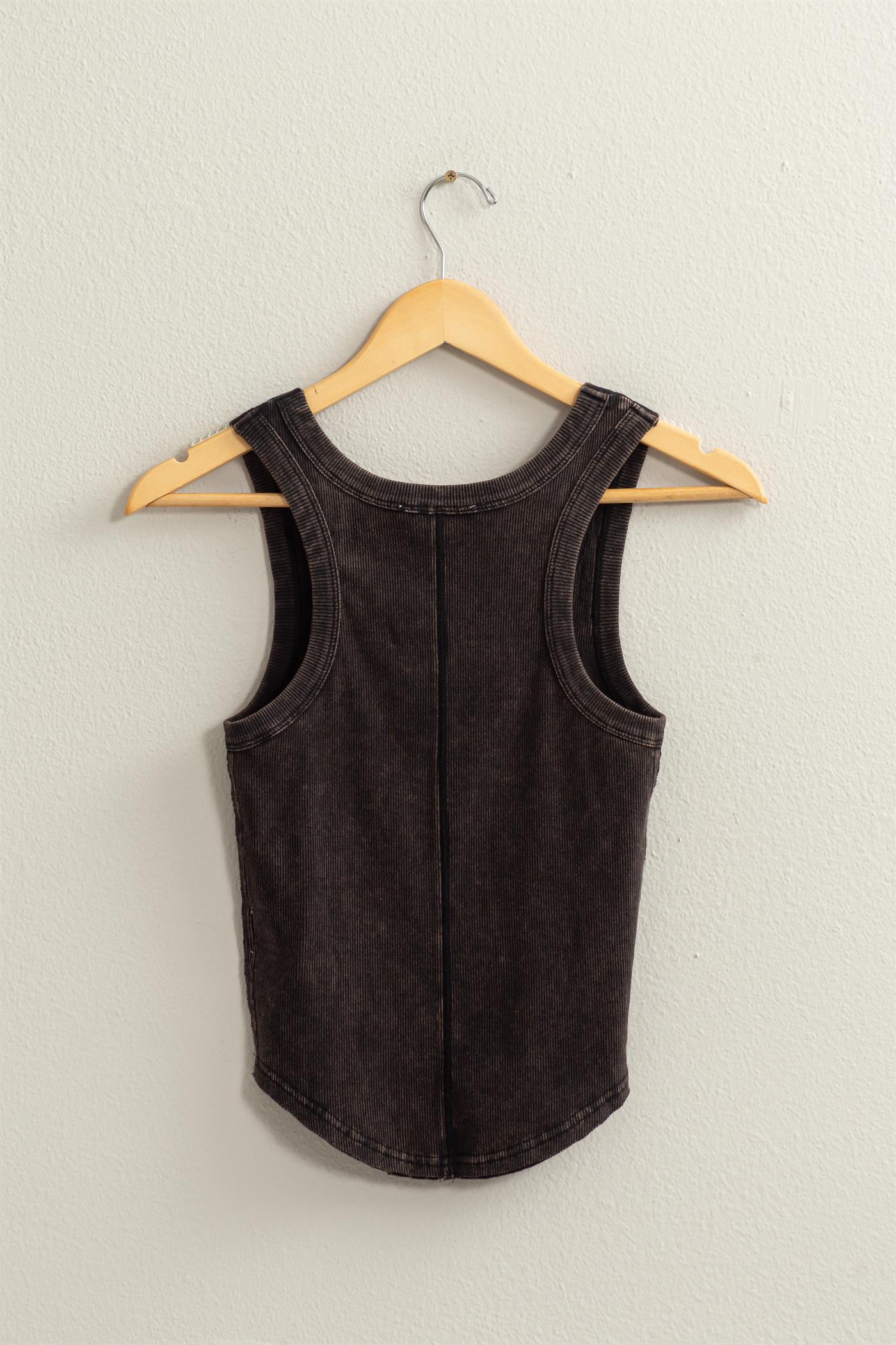 Wholesale Acid Washed Tank Top Clothing Tops DZ24A649-D BLACK DOUBLE ZERO