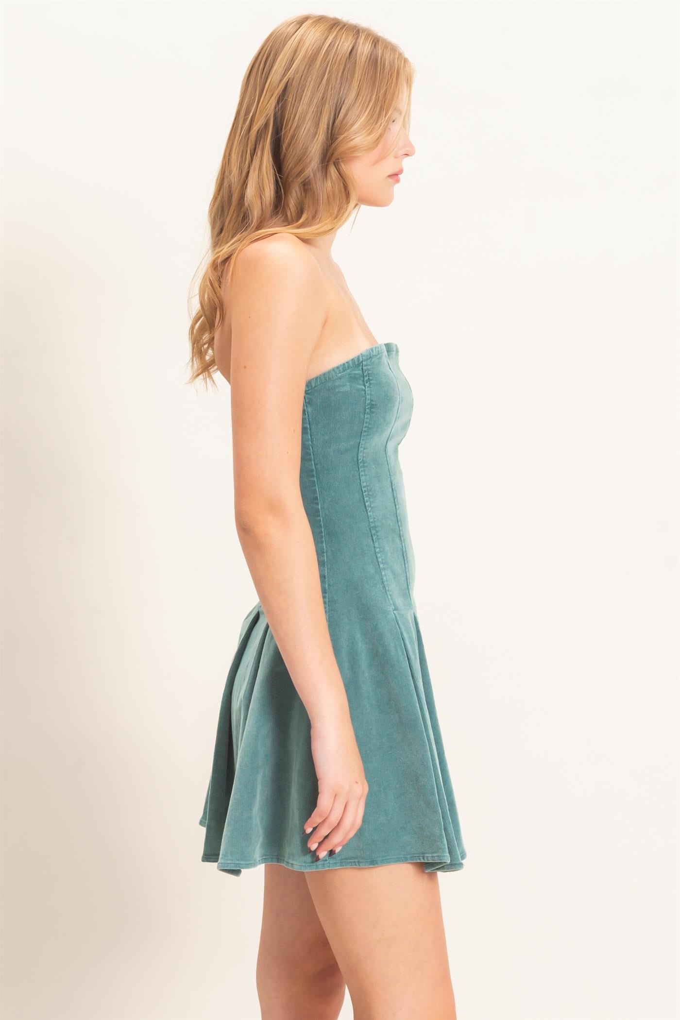 Wholesale Strapless Mineral Wash Dress Dresses HF26F215 GREEN HYFVE