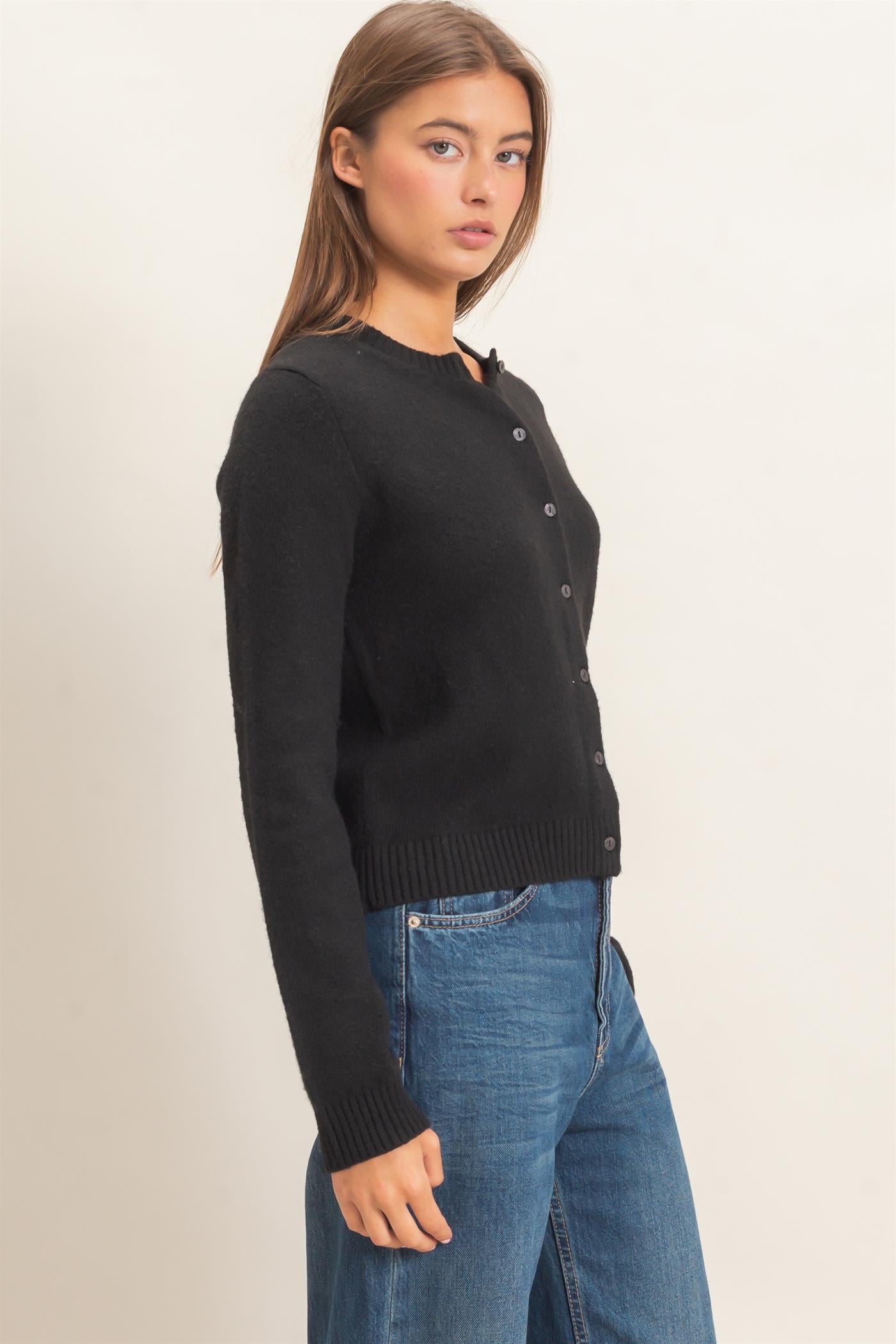 Wholesale Crew Neck Cardigan Cardigans DZ26E119 BLACK DOUBLE ZERO