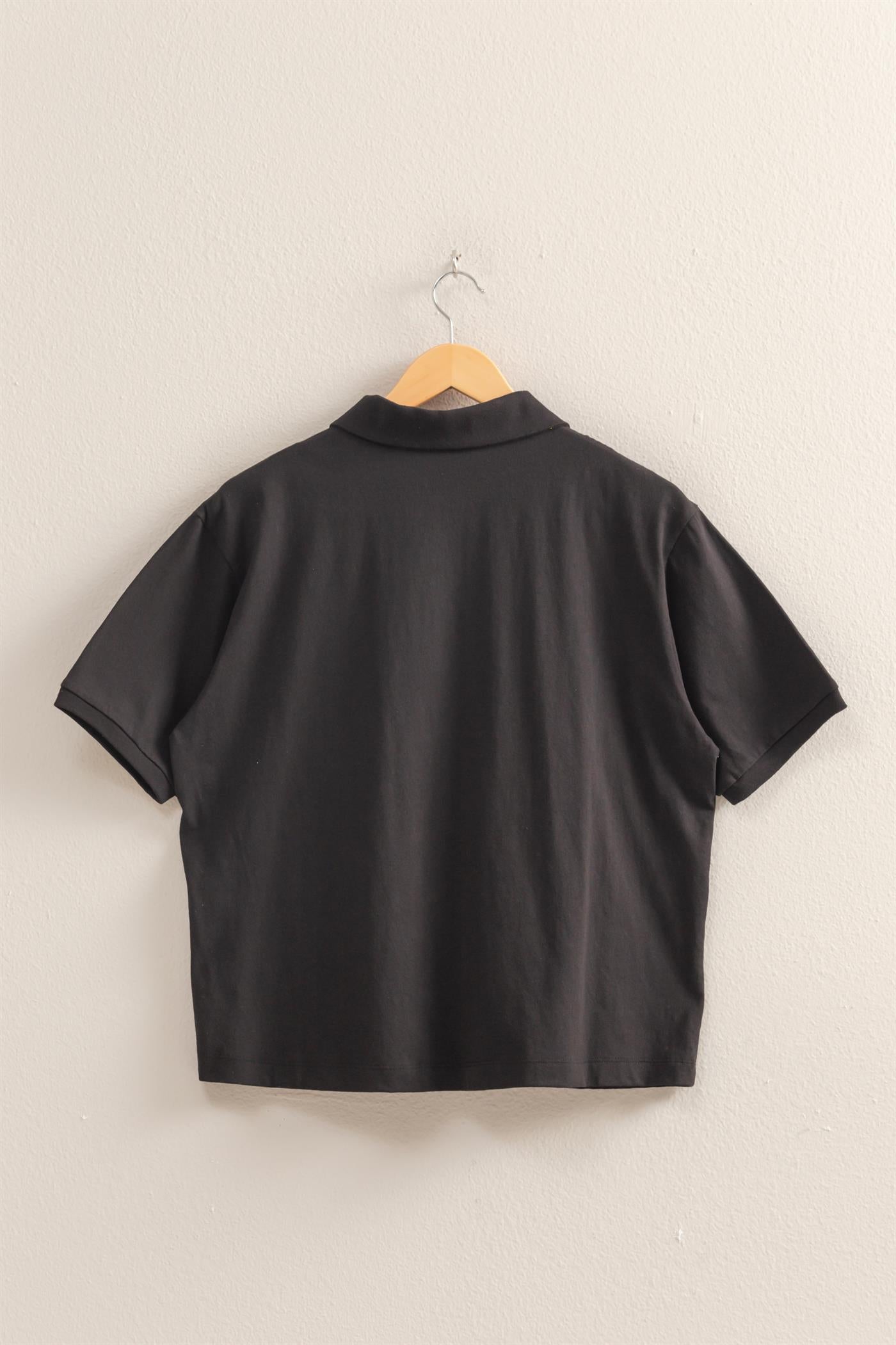 Wholesale Collared Neck Short Sleeve Relaxed Top Polos DZ25C257 BLACK DOUBLE ZERO