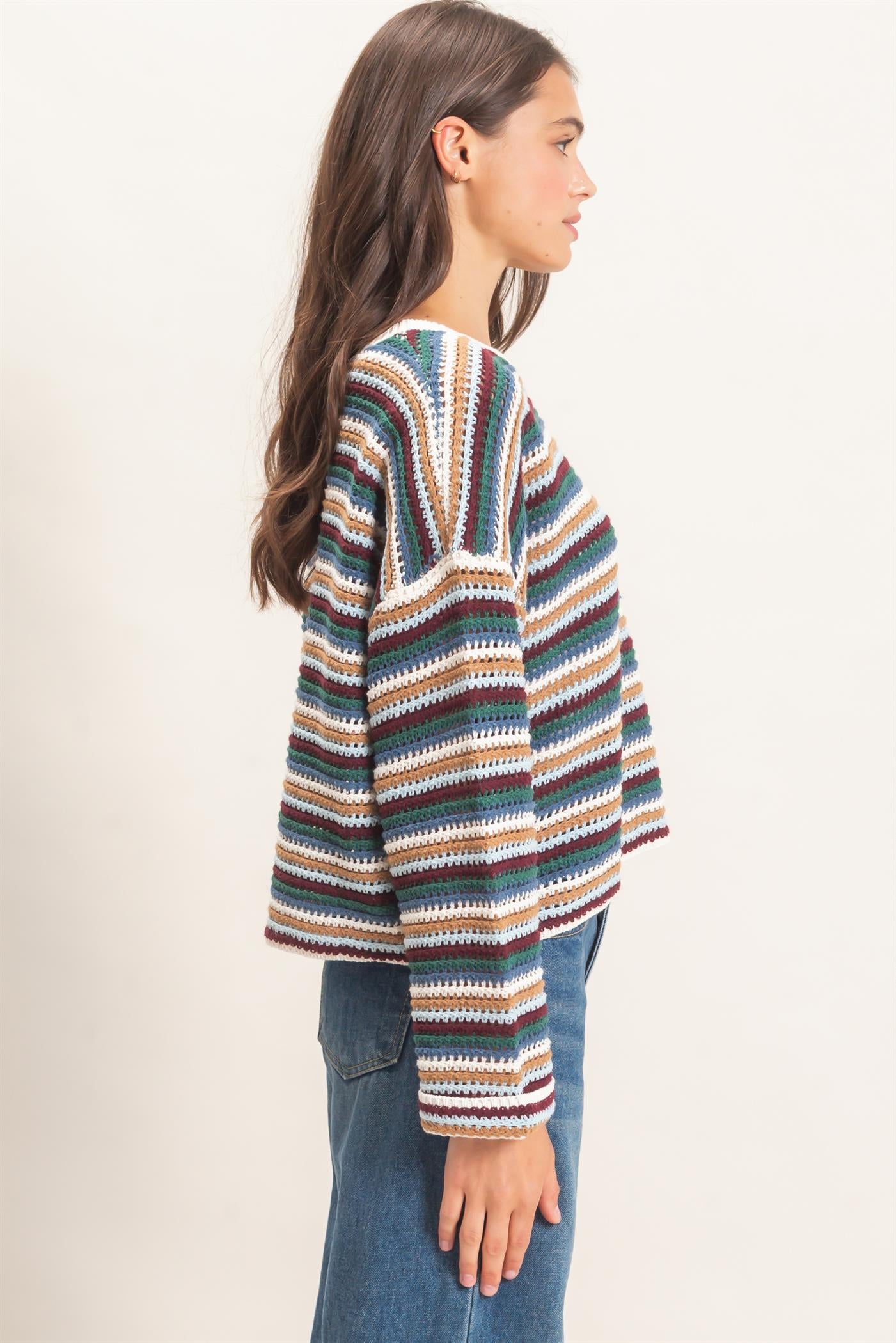 Wholesale Striped Boat Neck Sweater Sweaters HF26E681 ECRU COMBO HYFVE