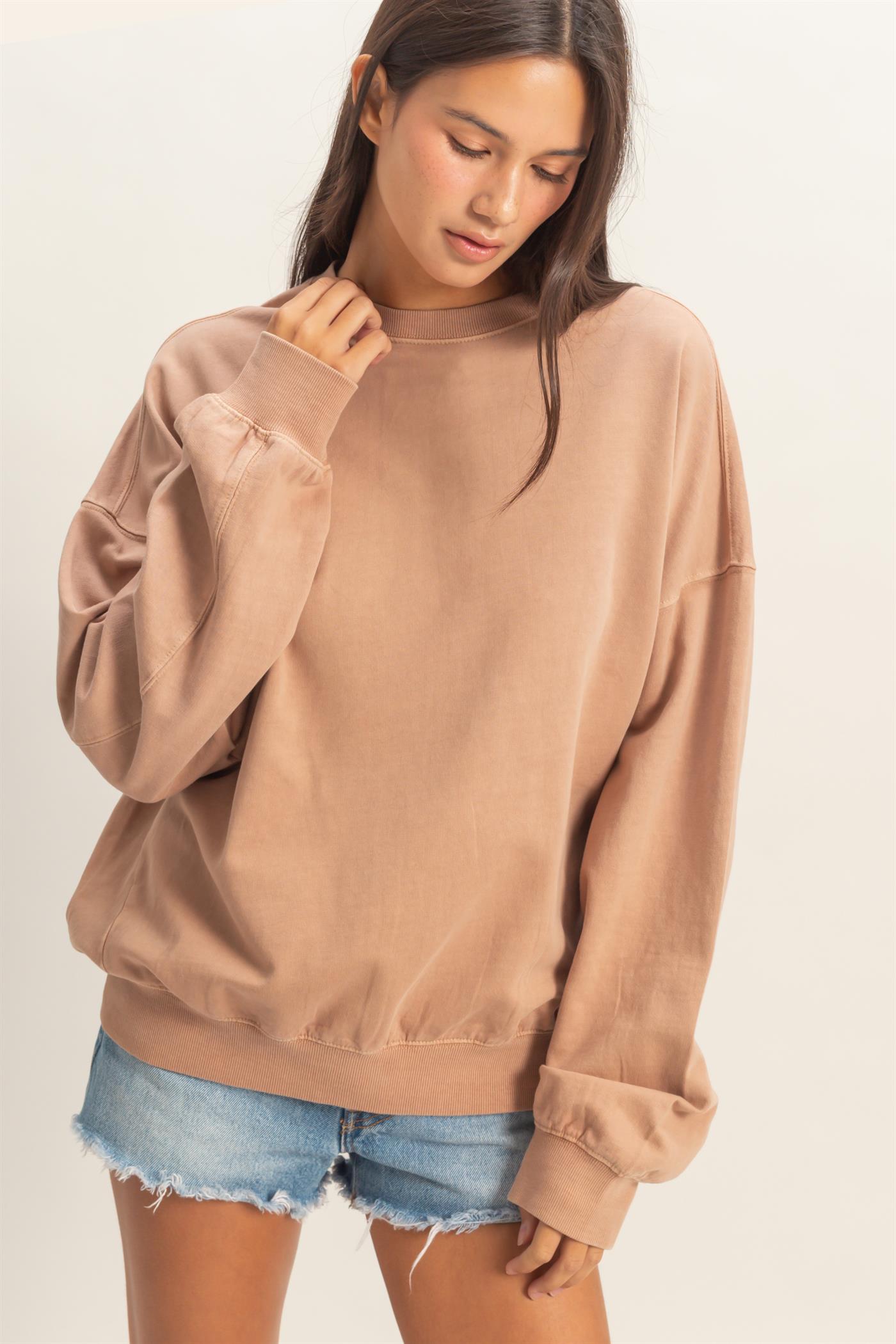 Wholesale Ribbed Crew Neck Sweatshirt Sweatshirts DZ26A265 DARK TAUPE DOUBLE ZERO