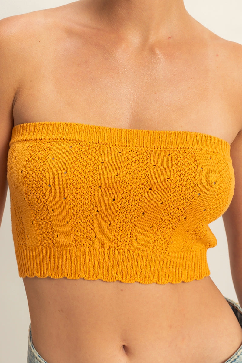 Wholesale Strapless Pointelle Crop Top Clothing Tops DZ23A821 CARAMEL DOUBLE ZERO