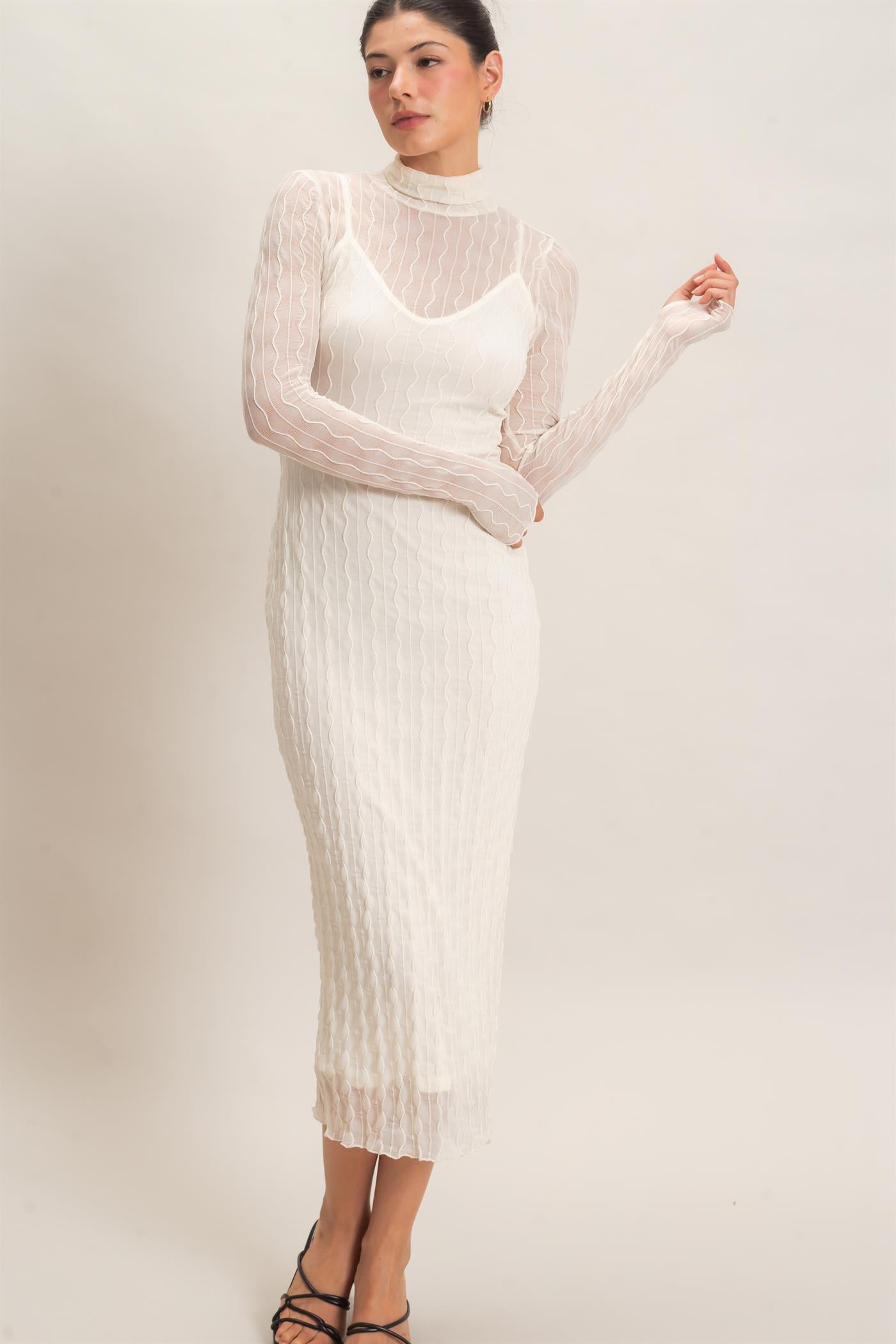 Wholesale Mesh Knit Maxi Dress Dresses HF26C890 CREAM HYFVE