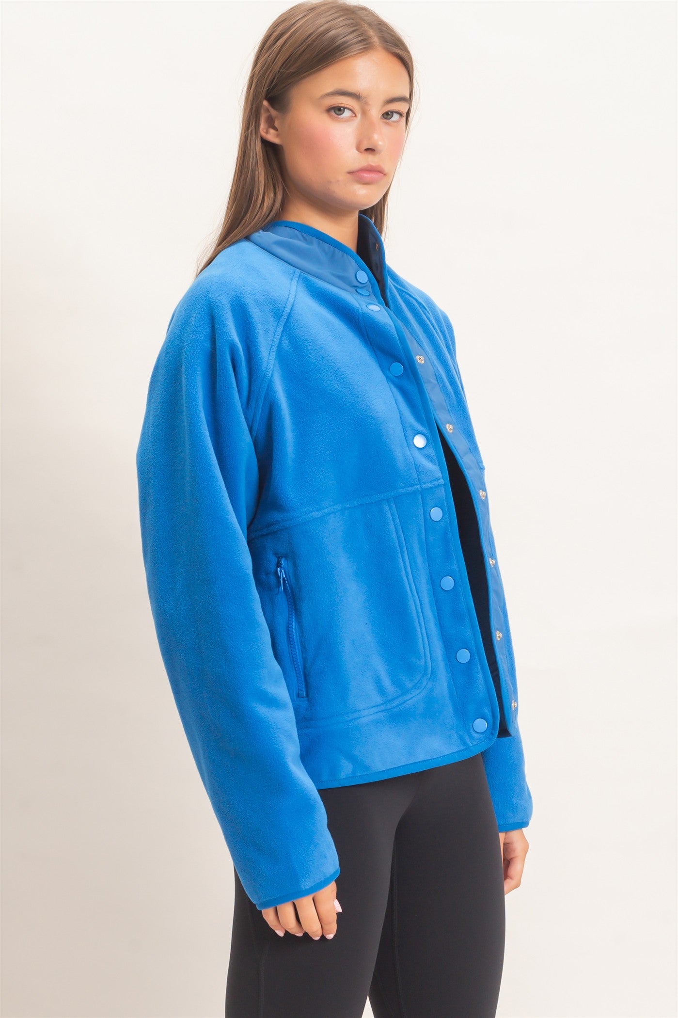 Wholesale Fleece Jacket With Button Front Coats & Jackets DZ26F086 COBALT DOUBLE ZERO
