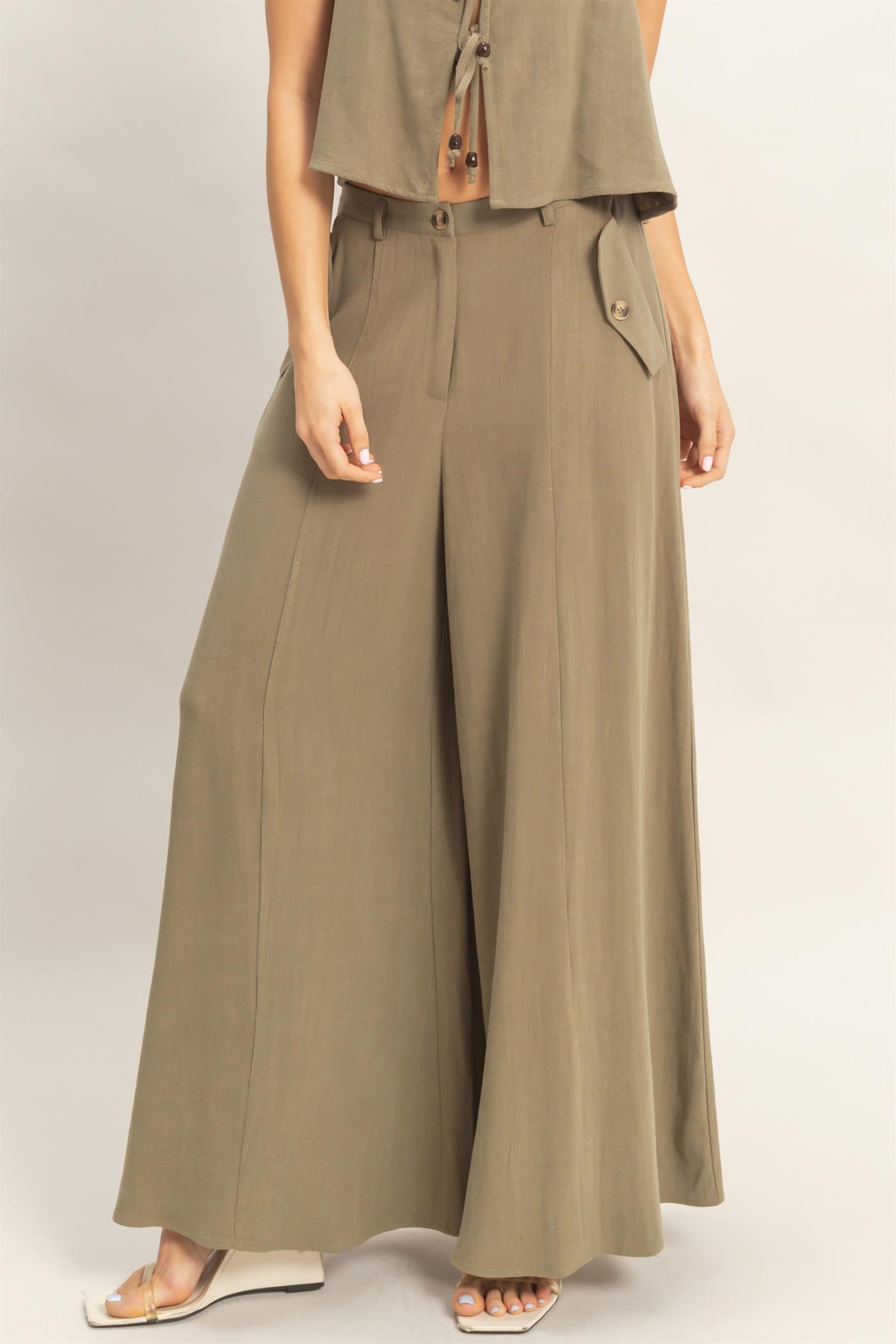 Wholesale Wide-Leg Flap Pocket Pants Pants HF26C302 OLIVE HYFVE