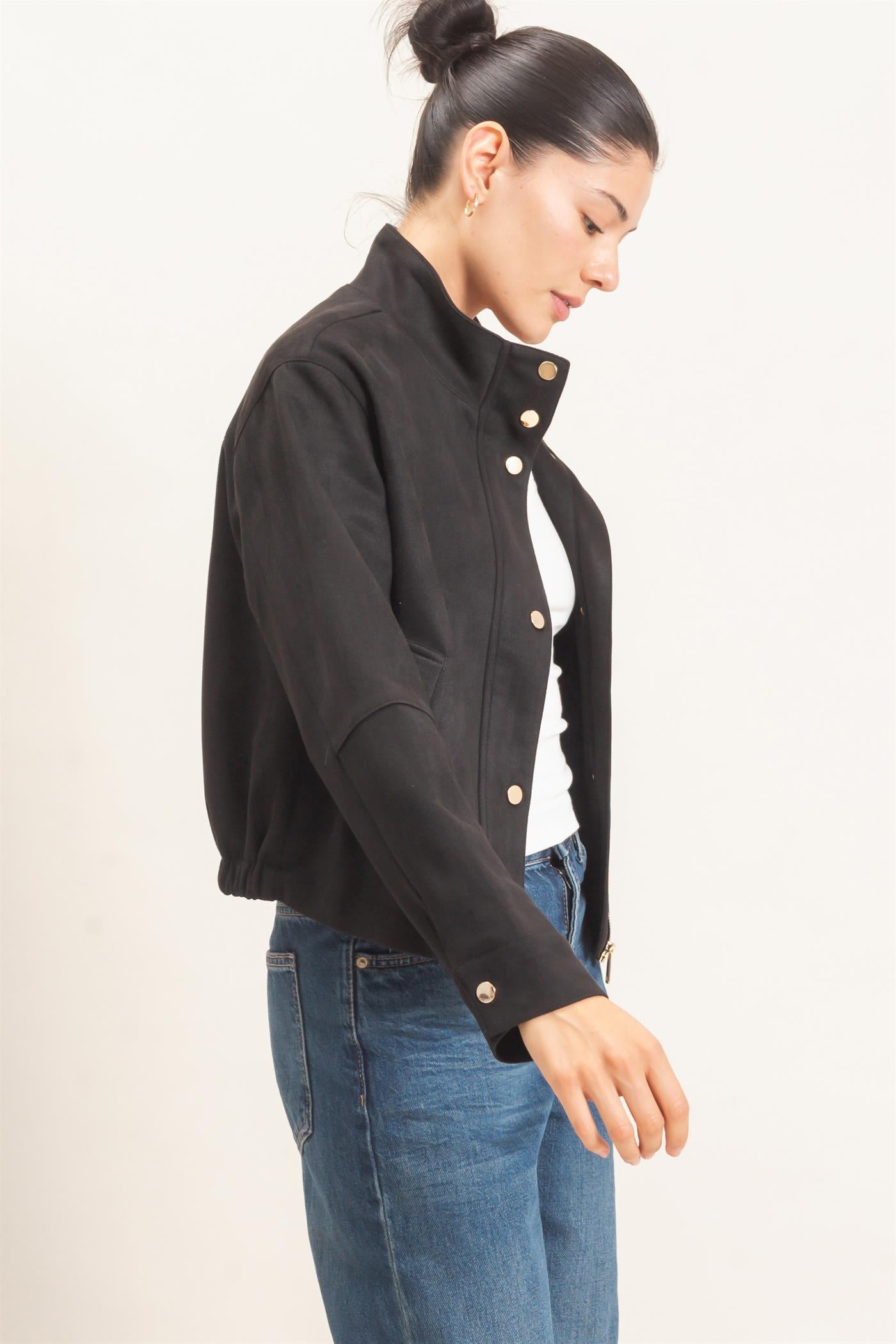 Wholesale Collar Suede Snap Jacket Coats & Jackets HF26E373 BLACK HYFVE
