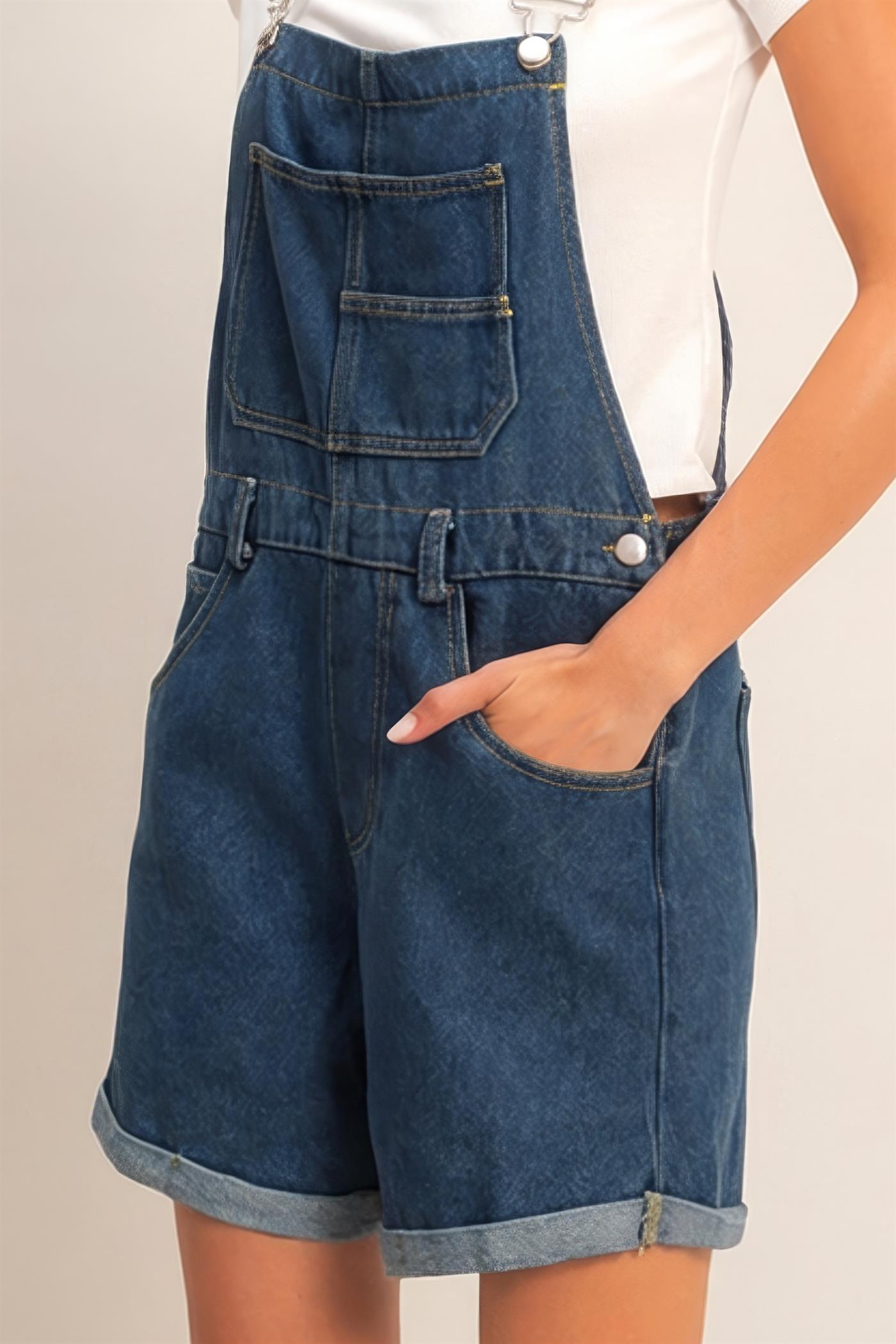 Wholesale Denim Cross Back Overalls Clothing HF26A571 DARK DENIM HYFVE