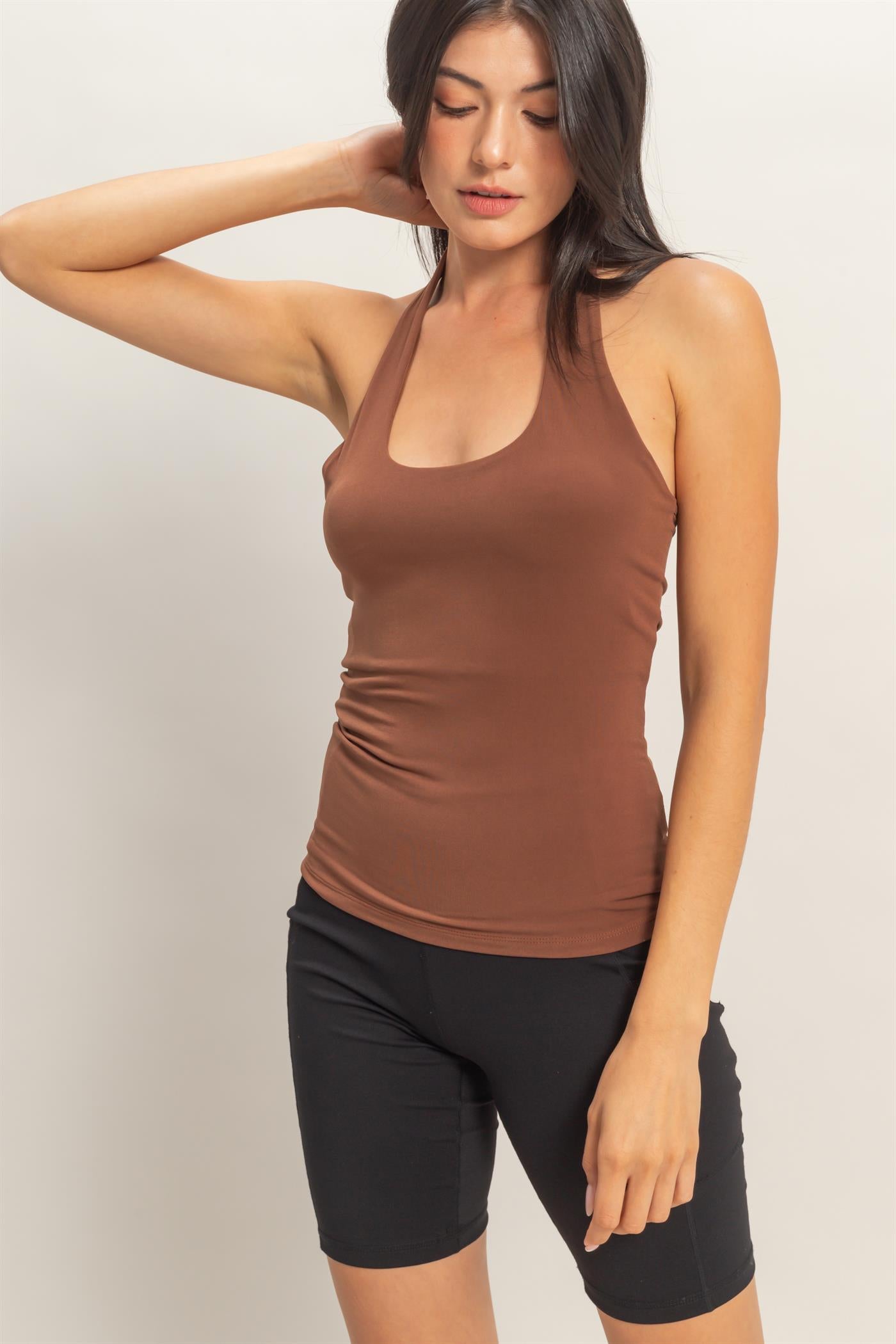 Wholesale Halter Tank Top Clothing Tops DZ26C710 CHOCOLATE DOUBLE ZERO