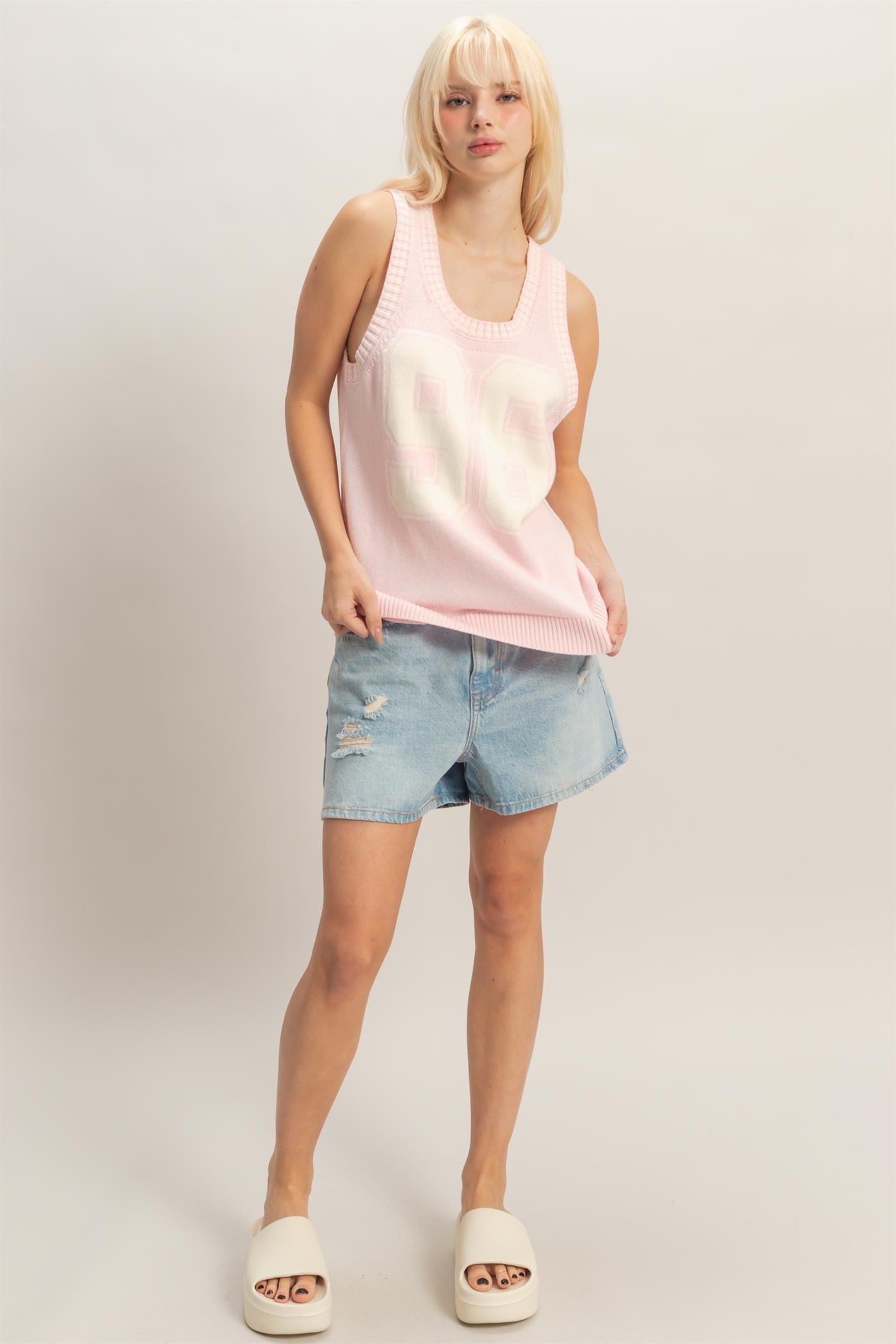 Wholesale Number Graphic Knit Tank Top Tank Tops DZ26A821 SOFT PINK DOUBLE ZERO