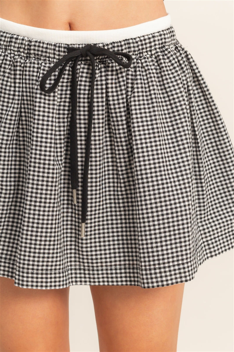 Wholesale Gingham Tie-Waist Skirt Skirts HF26A201 BLACK HYFVE