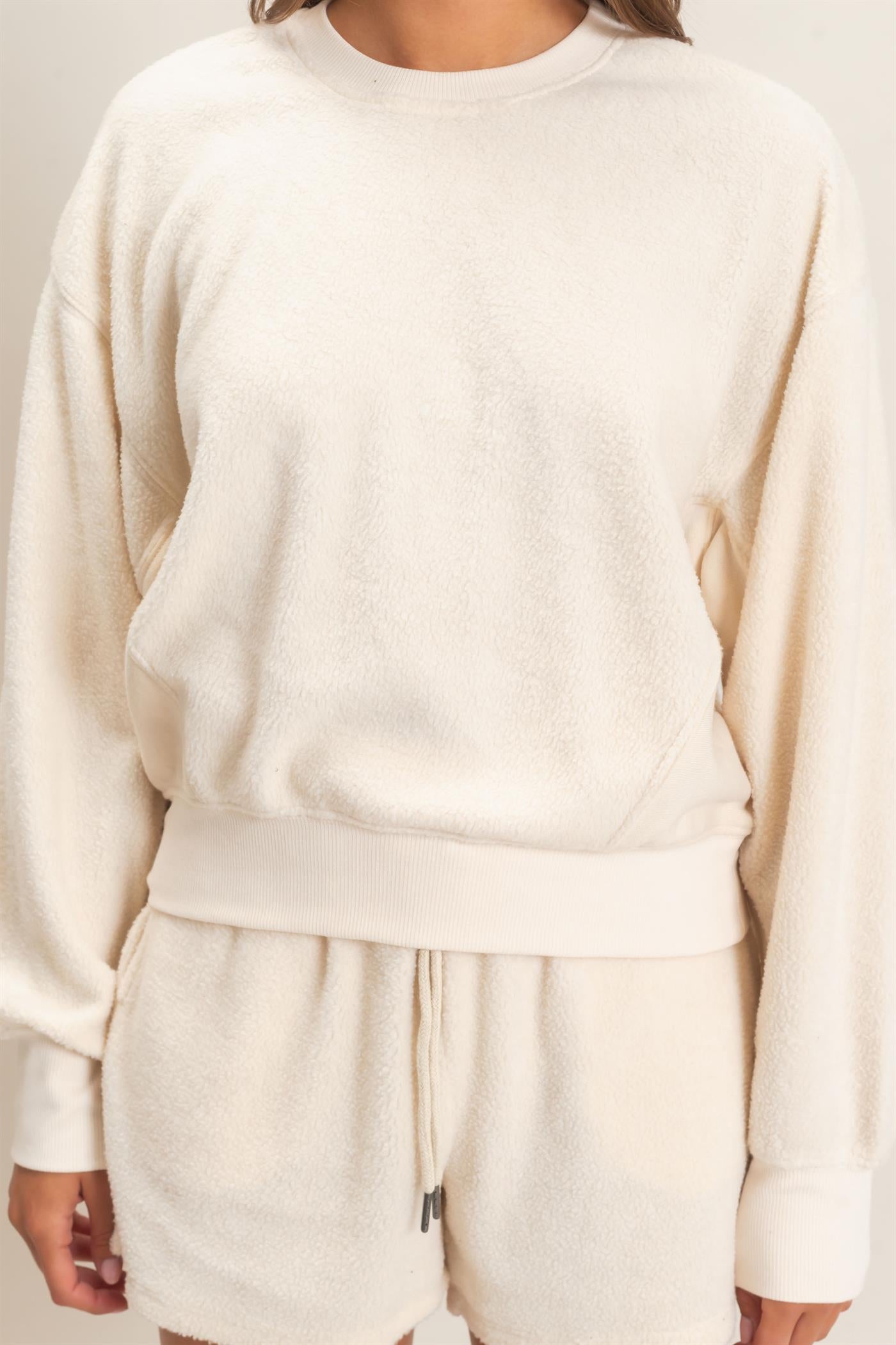 Wholesale Contrast Sweatshirt & Shorts Set Clothing DZ25F478-SET IVORY DOUBLE ZERO