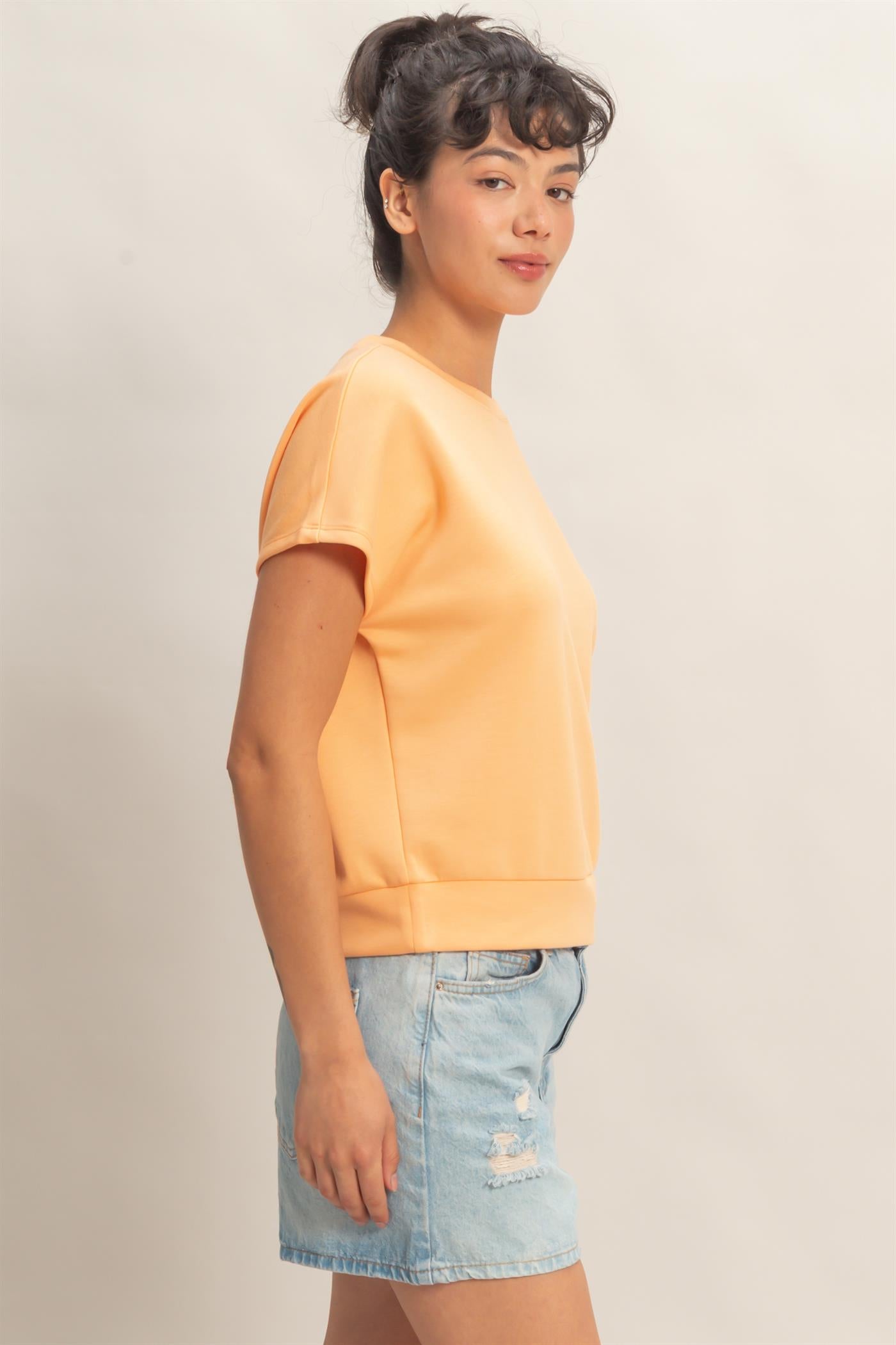 Wholesale Crew Neck Short Dolman Sleeve Top Clothing Tops DZ26C205 APRICOT DOUBLE ZERO