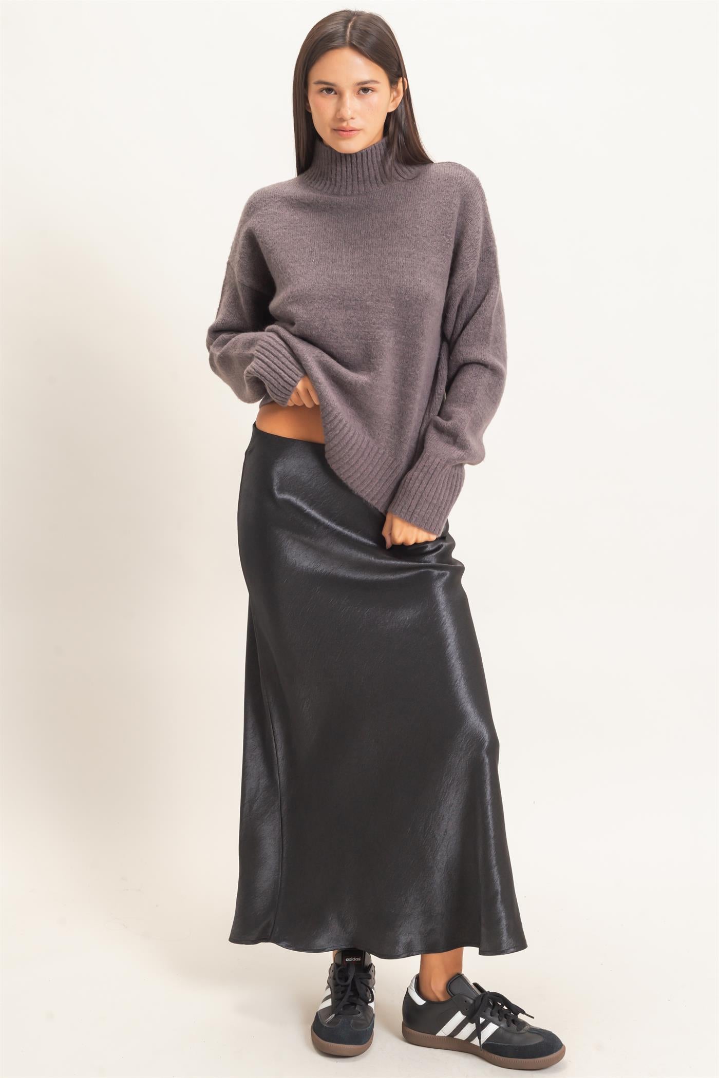 Wholesale Satin Midi Skirt Skirts DZ26C962 BLACK DOUBLE ZERO