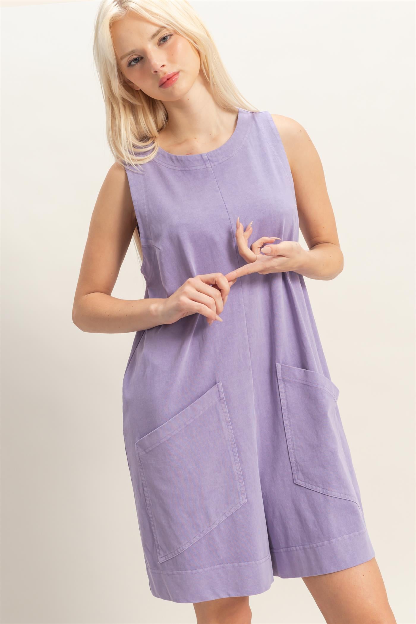 Wholesale Pocket Detail Sleeveless Romper Clothing DZ26A327 DUSTY PURPLE DOUBLE ZERO