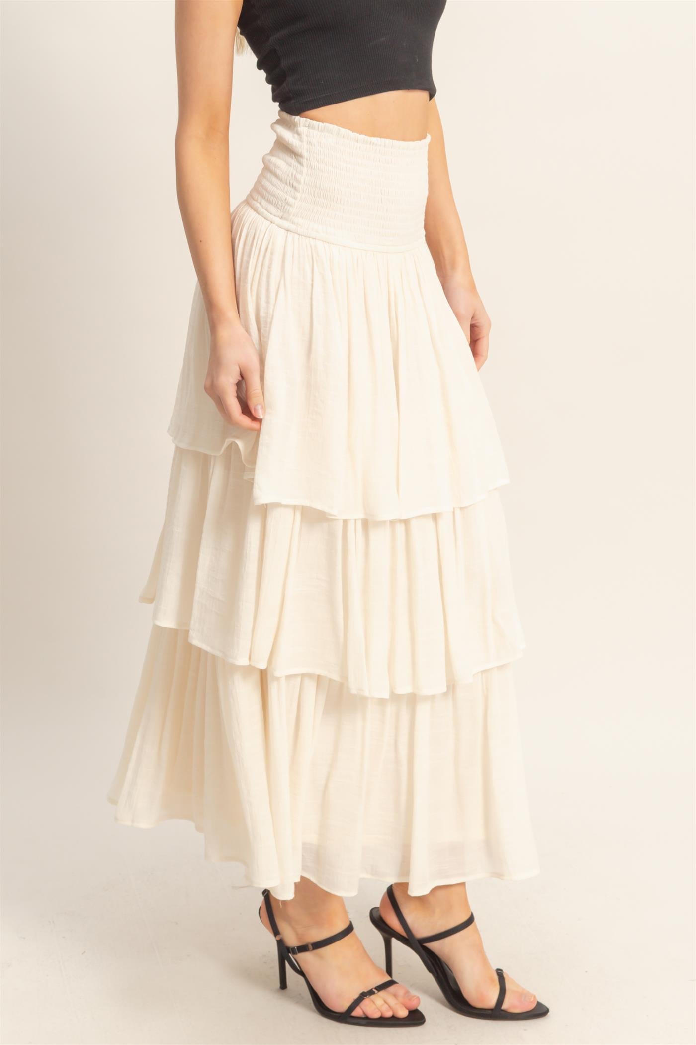 Wholesale Tiered Smocked Waist Skirt Skirts HF26C188-D CREAM HYFVE