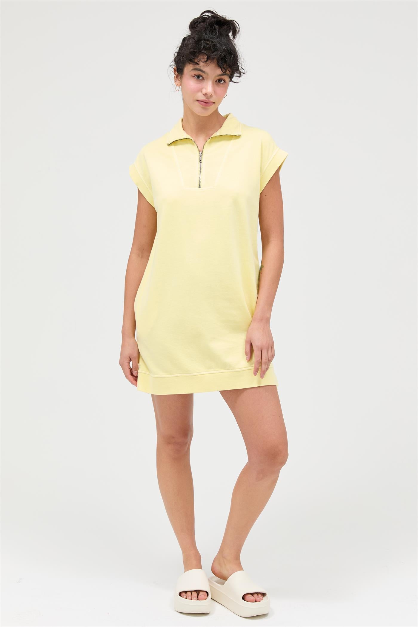Wholesale Half Zip Up Mock Neck Mini Dress Dresses DZ26A030 PALE YELLOW DOUBLE ZERO