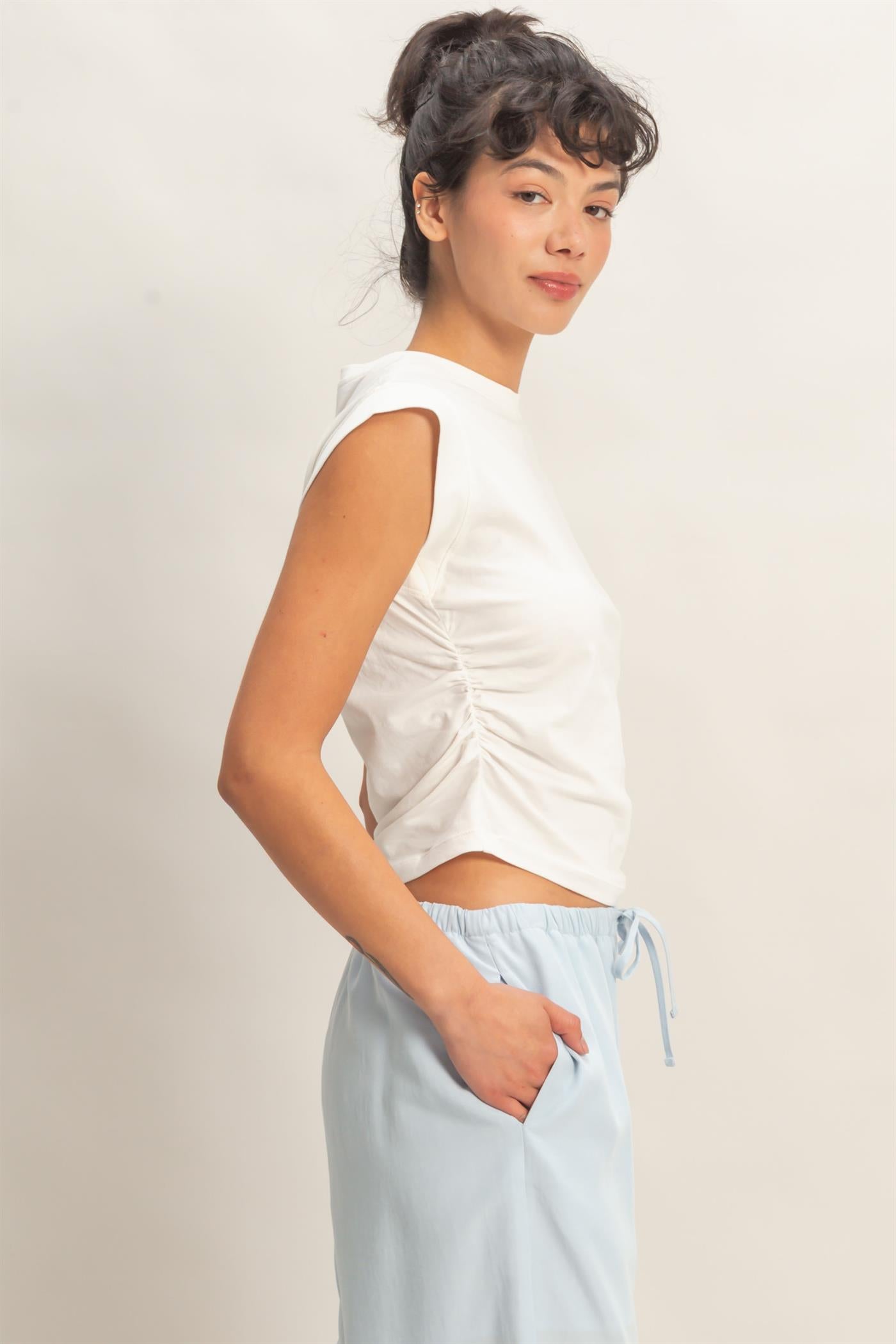 Wholesale Ruched Waist Sleeveless Cotton Top Clothing Tops DZ26C520 OFF WHITE DOUBLE ZERO