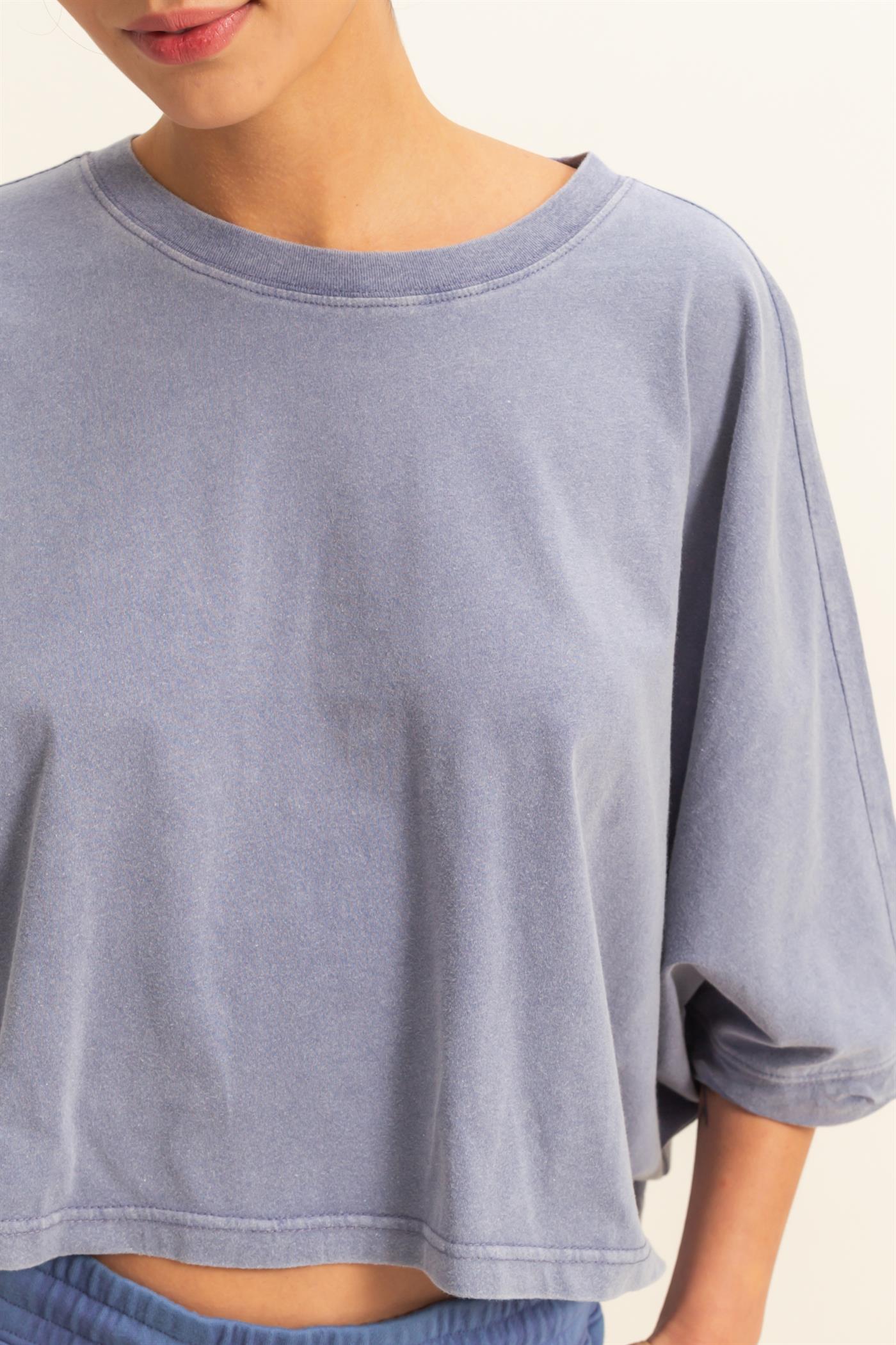 Wholesale Flowy Bat Wing Sleeves Knit Top Clothing Tops DZ25A797 DUSTY INDIGO DOUBLE ZERO