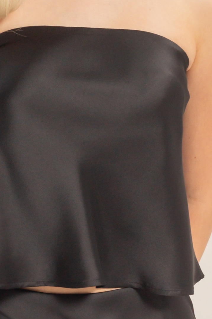Wholesale Satin Strapless Tube Top Clothing Tops DZ26C398 BLACK DOUBLE ZERO