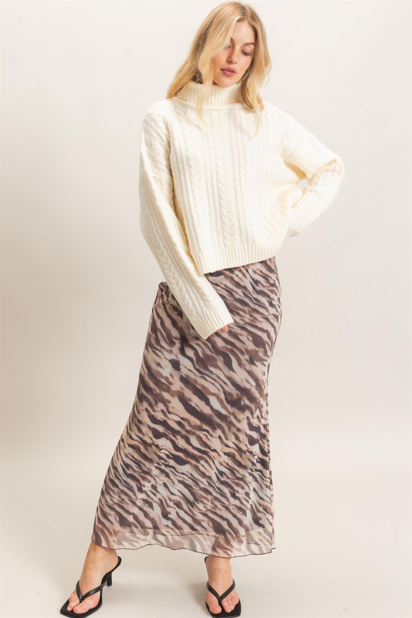 Wholesale Printed Mesh Maxi Skirt Skirts HF26F214 TAUPE/ANIMAL HYFVE