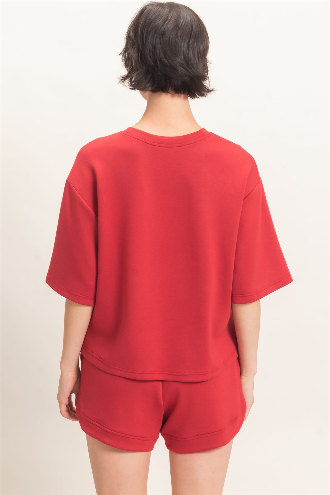 Wholesale Loose Fit Crew Neck Short Sleeve Top Clothing Tops DZ26C965 DARK RED DOUBLE ZERO