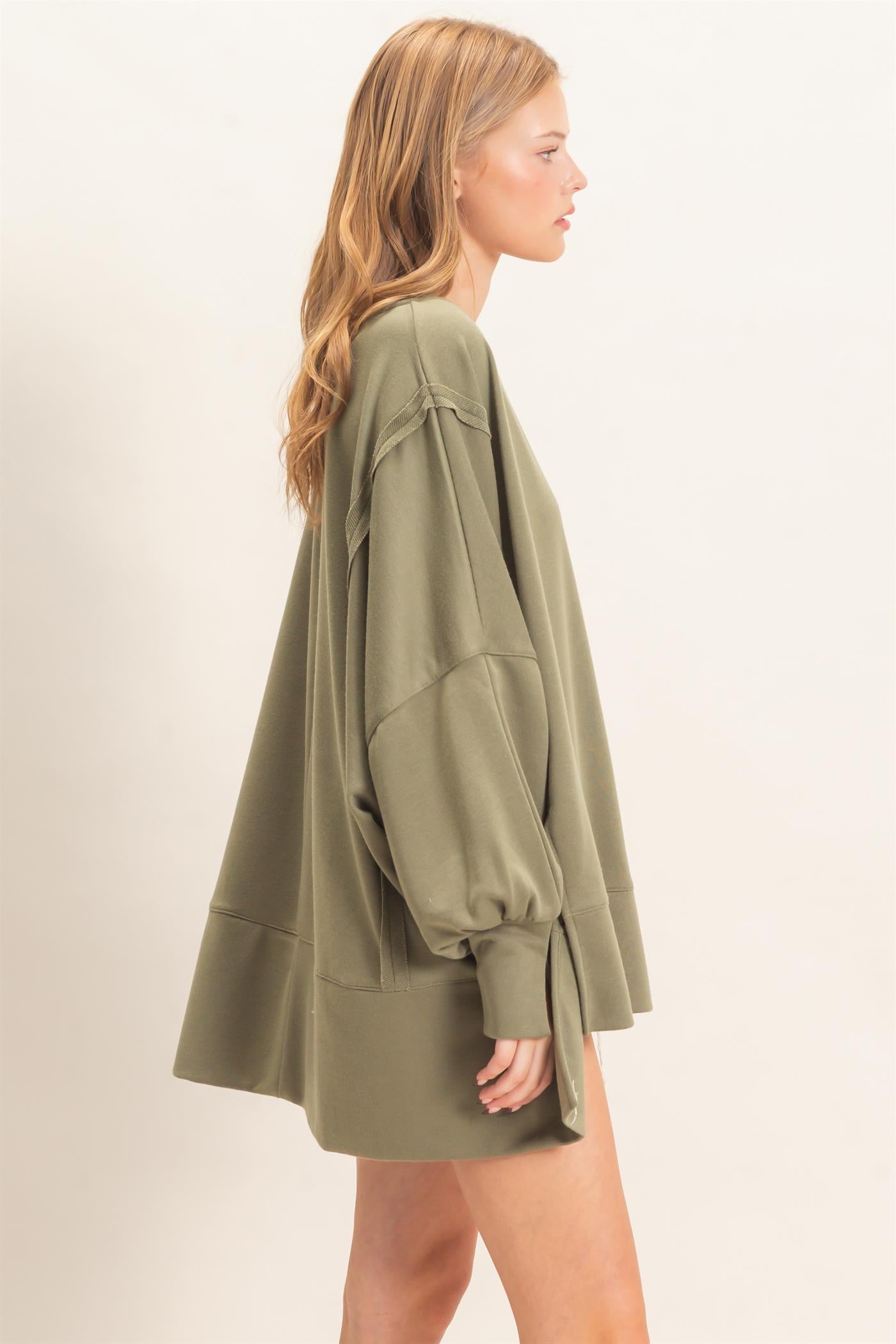 Wholesale Oversized Crew Neck Sweatshirt Sweatshirts HF26F132 OLIVE HYFVE